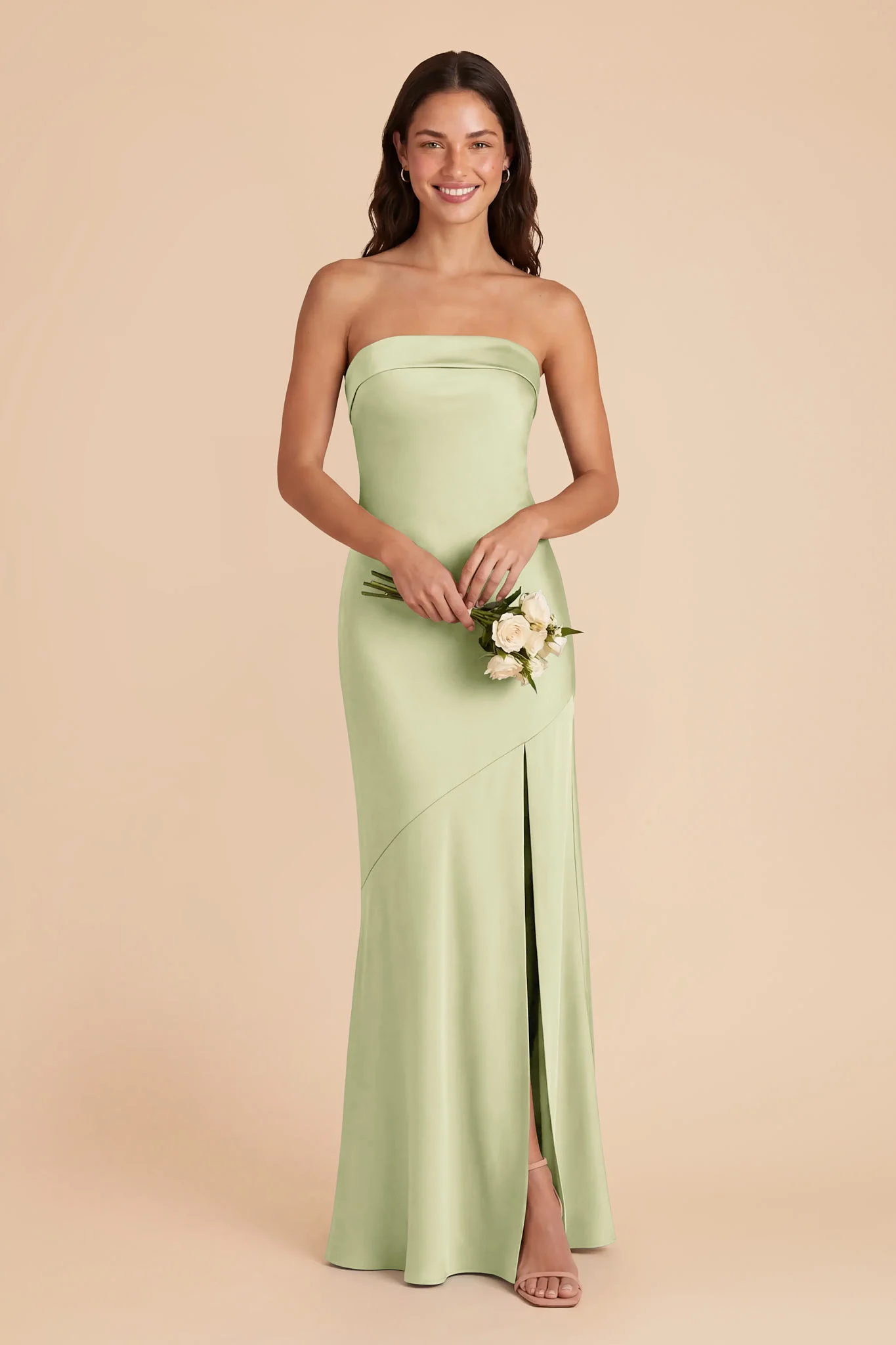 Lizzie Matte Satin Dress - Pale Pistachio - Image 2