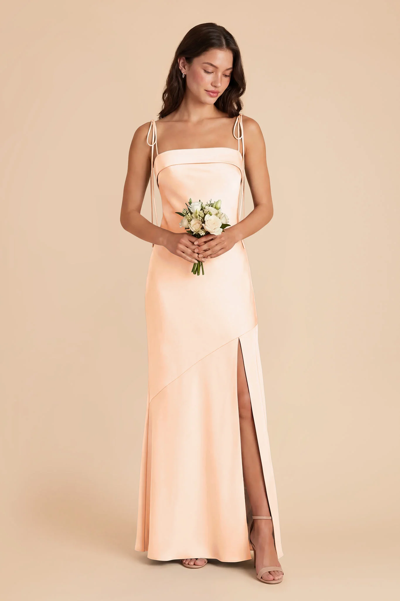 Lizzie Matte Satin Dress - Peach Cream - Image 3