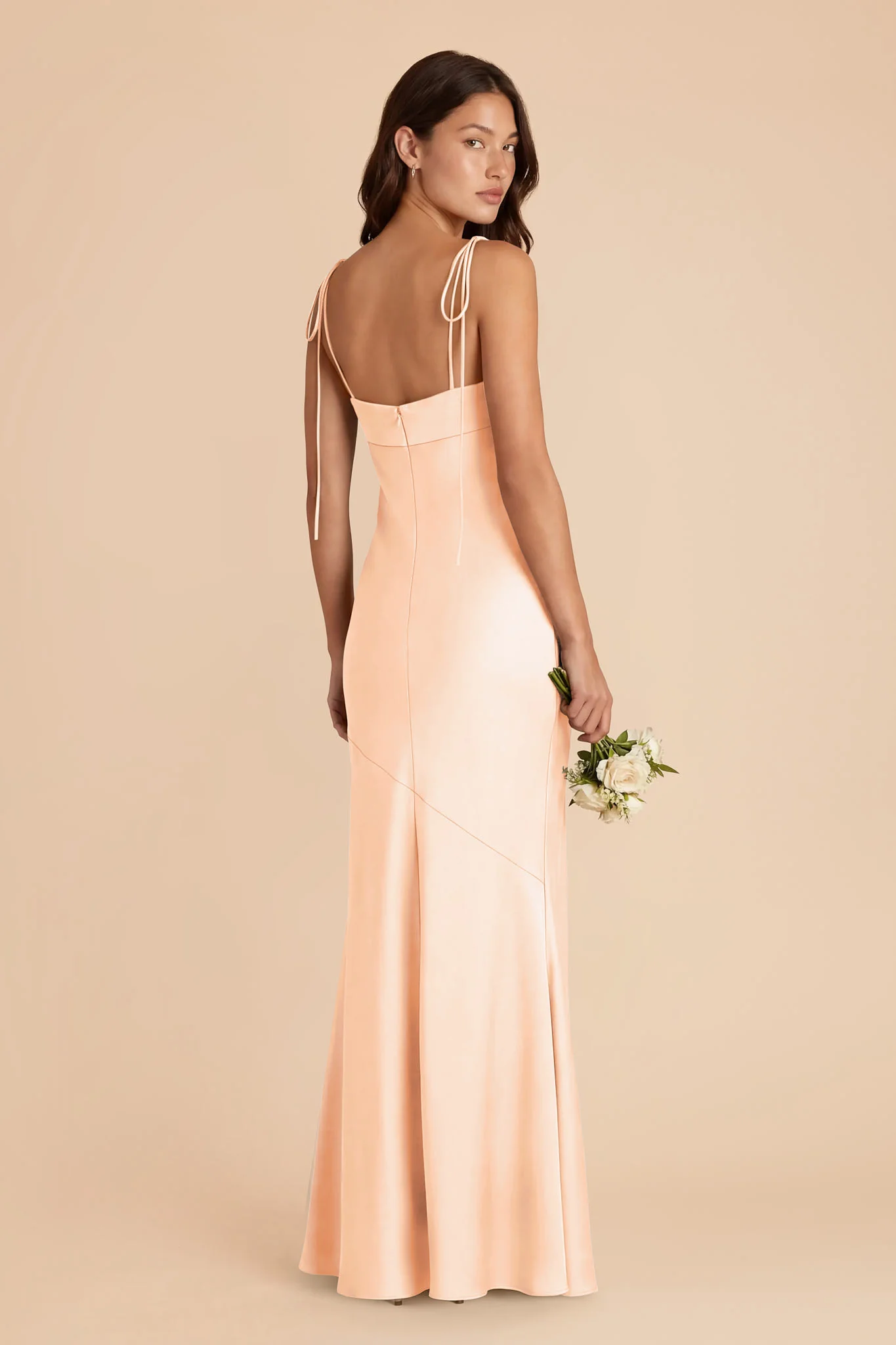 Lizzie Matte Satin Dress - Peach Cream - Image 4