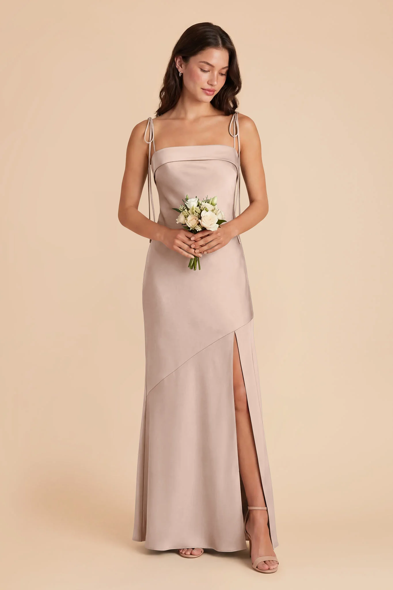 Lizzie Matte Satin Dress - Taupe - Image 3