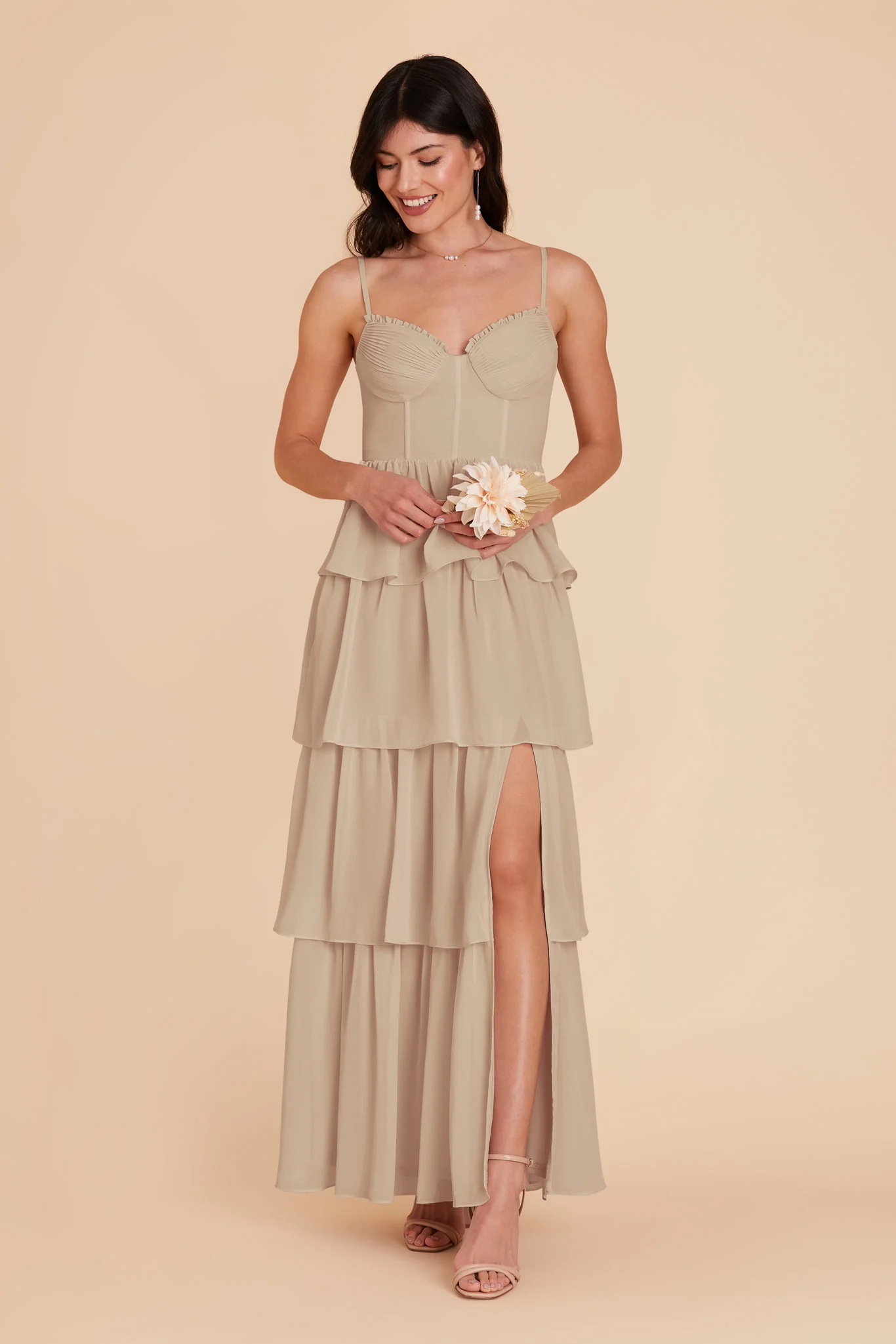 Lola Chiffon Dress - Almond - Image 3