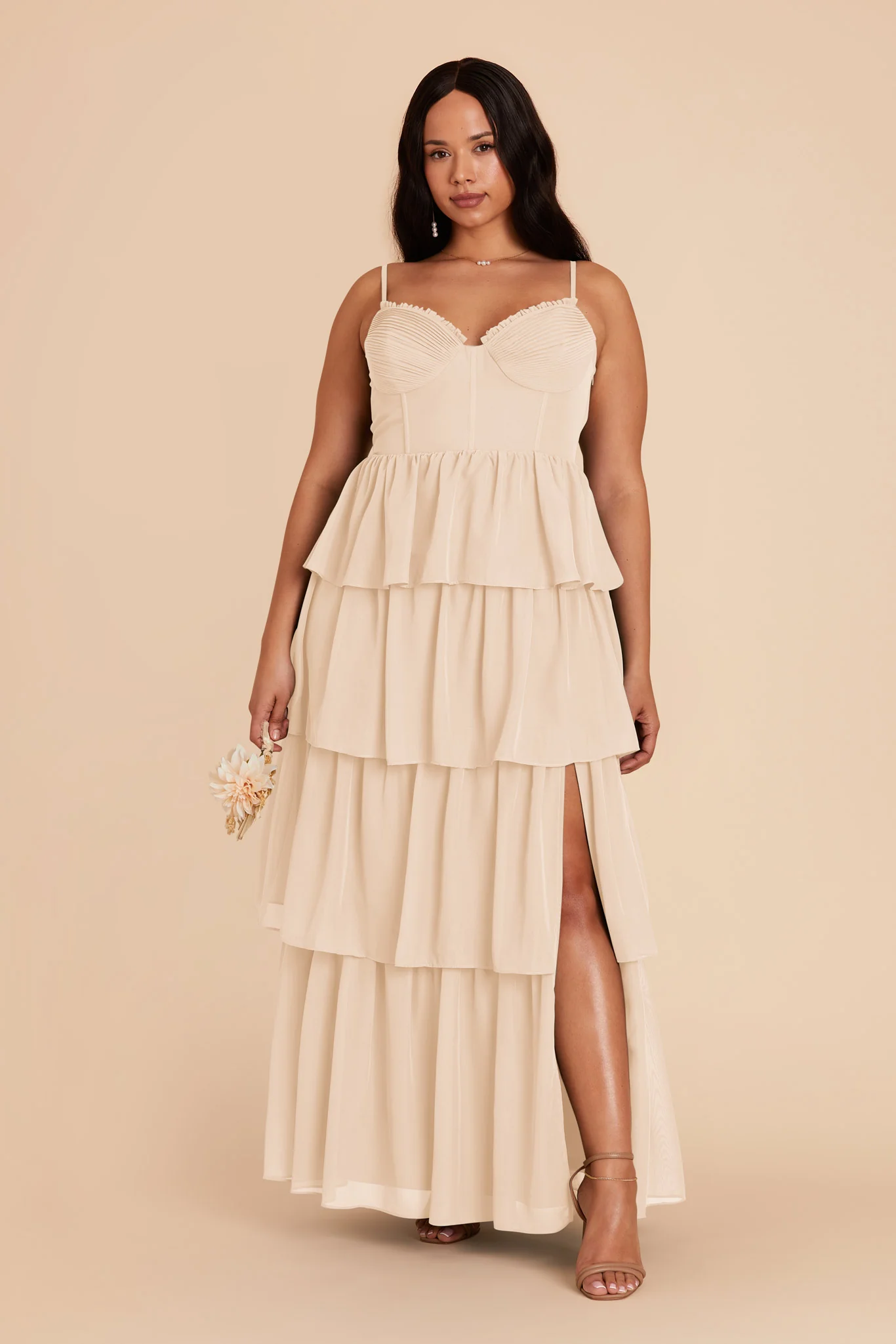 Lola Chiffon Dress - Champagne - Image 2