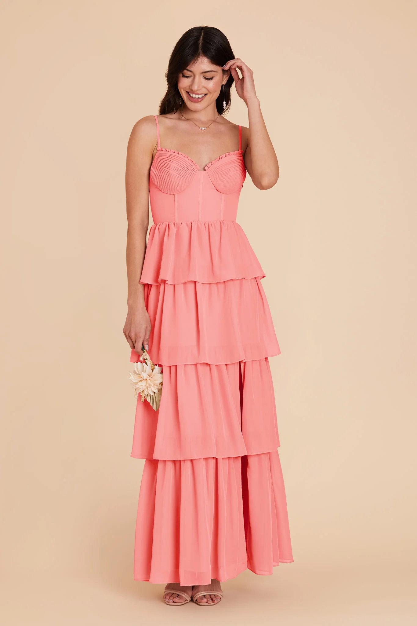 Lola Chiffon Dress - Coral Pink - Image 3