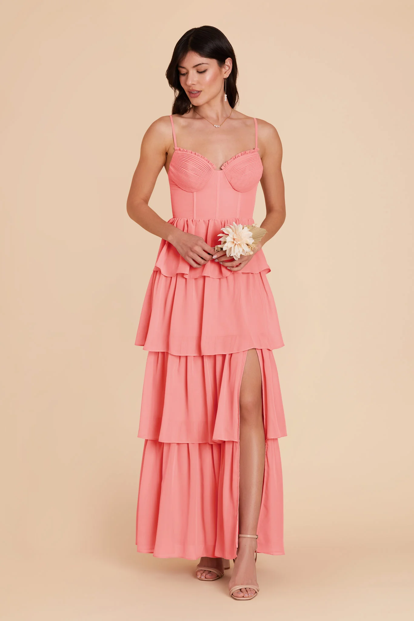 Lola Chiffon Dress - Coral Pink - Image 4