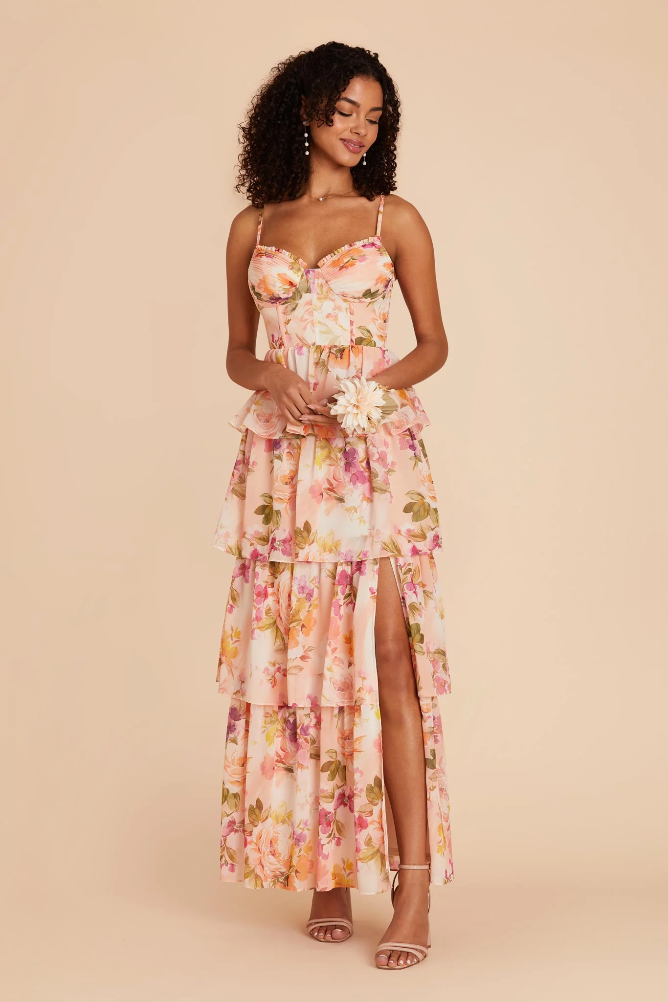 Lola Chiffon Dress - Coral Sunset Peonies - Image 5