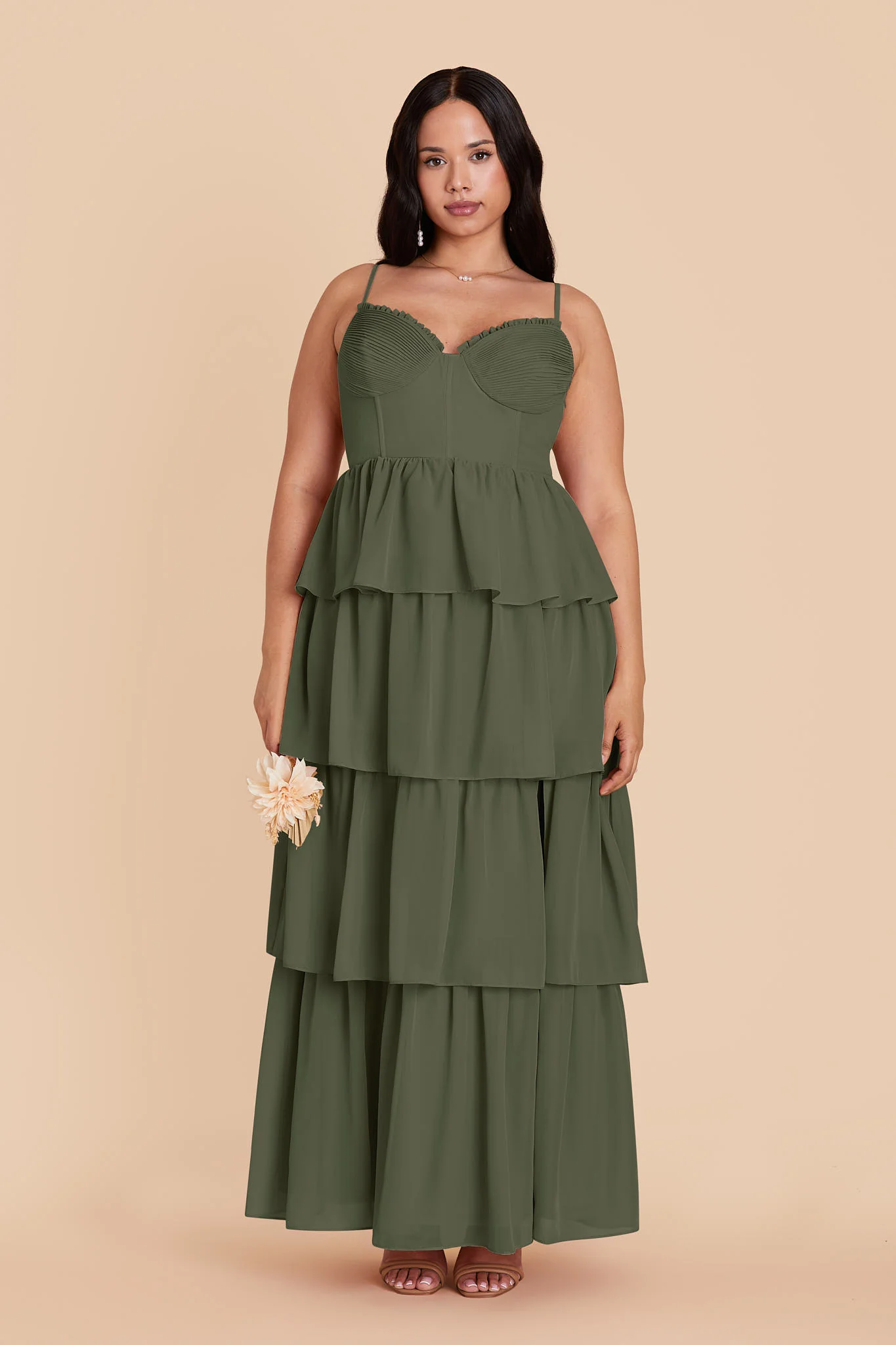 Lola Chiffon Dress - Olive - Image 2