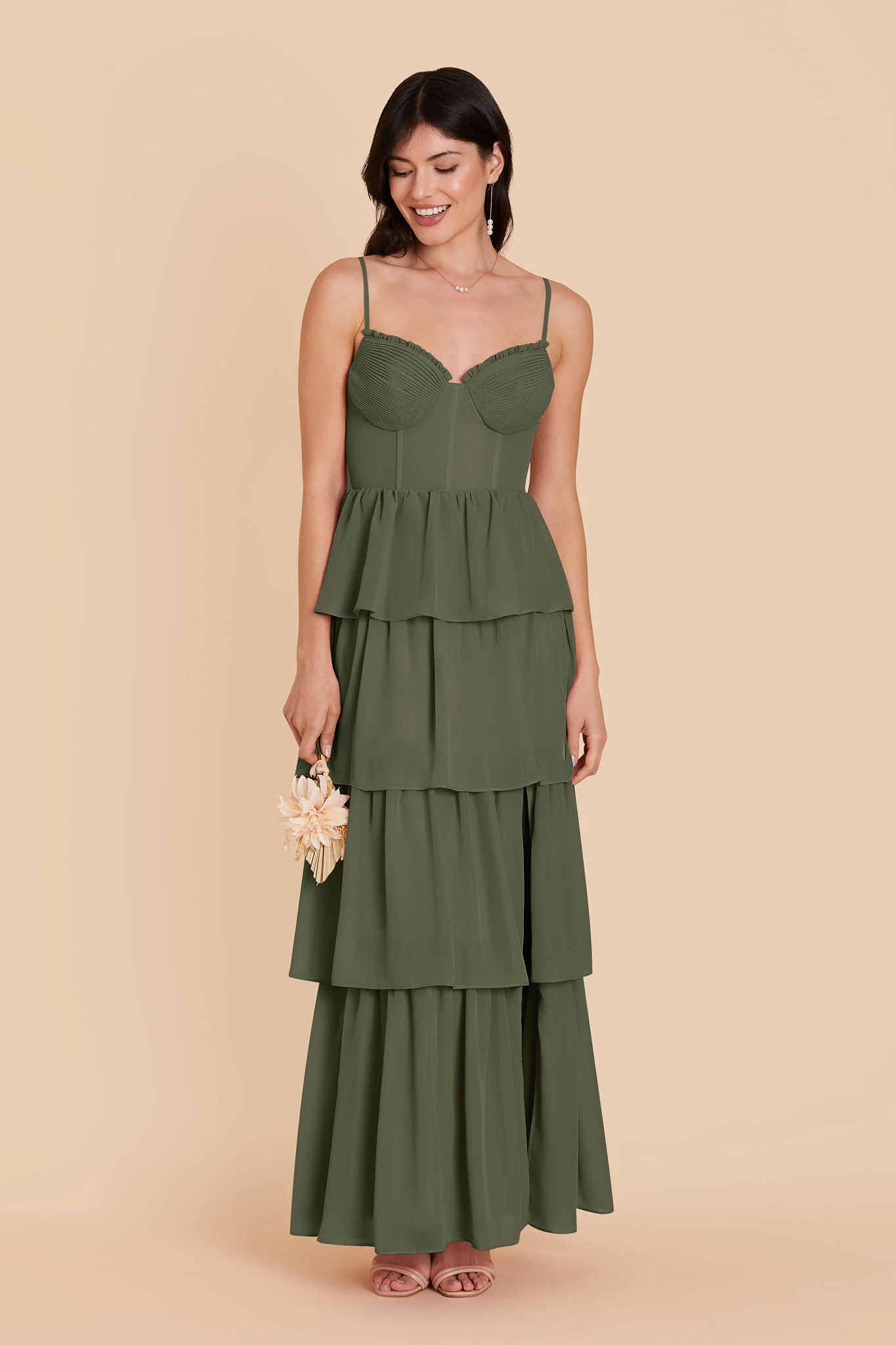 Lola Chiffon Dress - Olive - Image 3