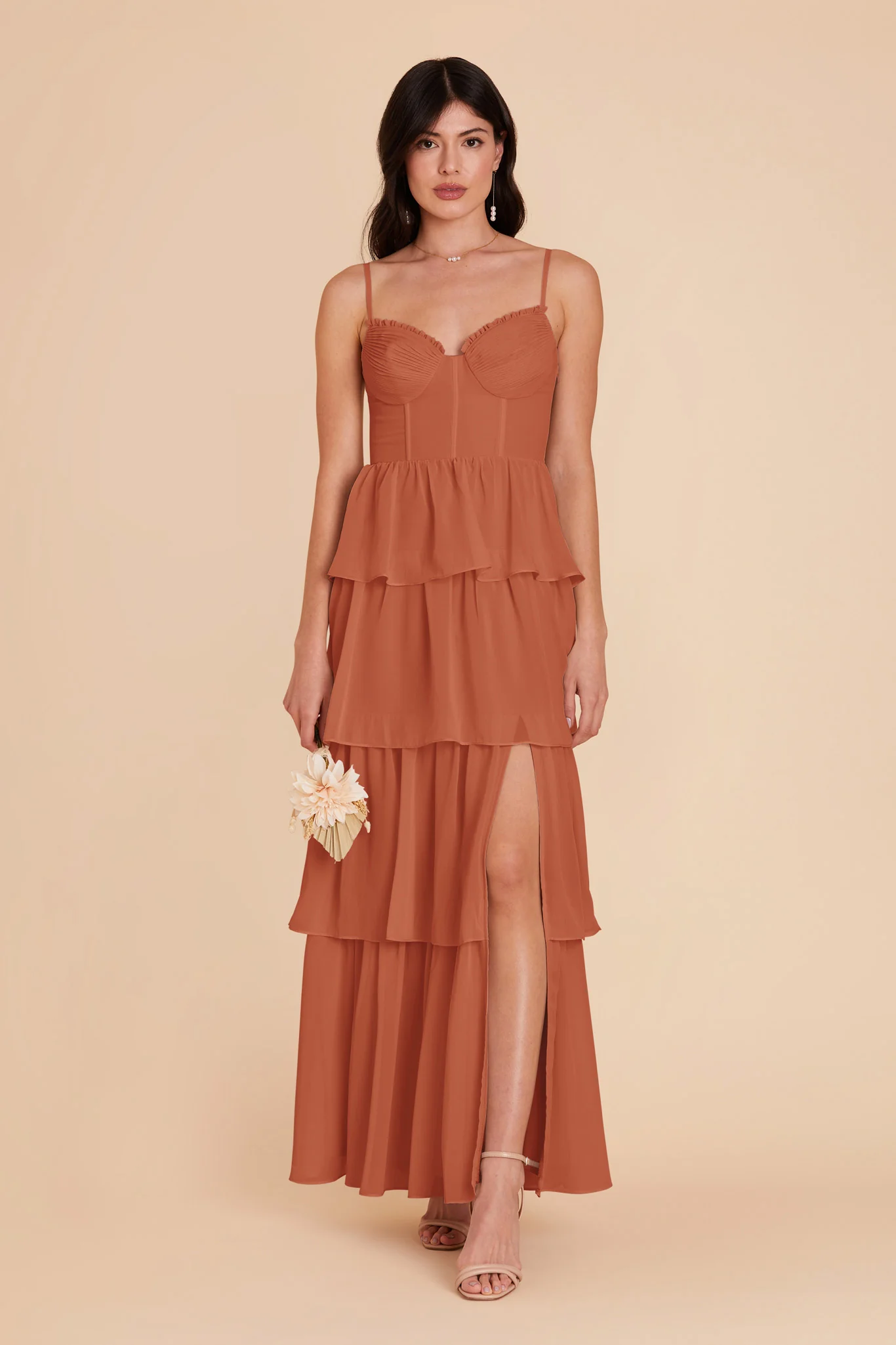 Lola Chiffon Dress - Terracotta - Image 3