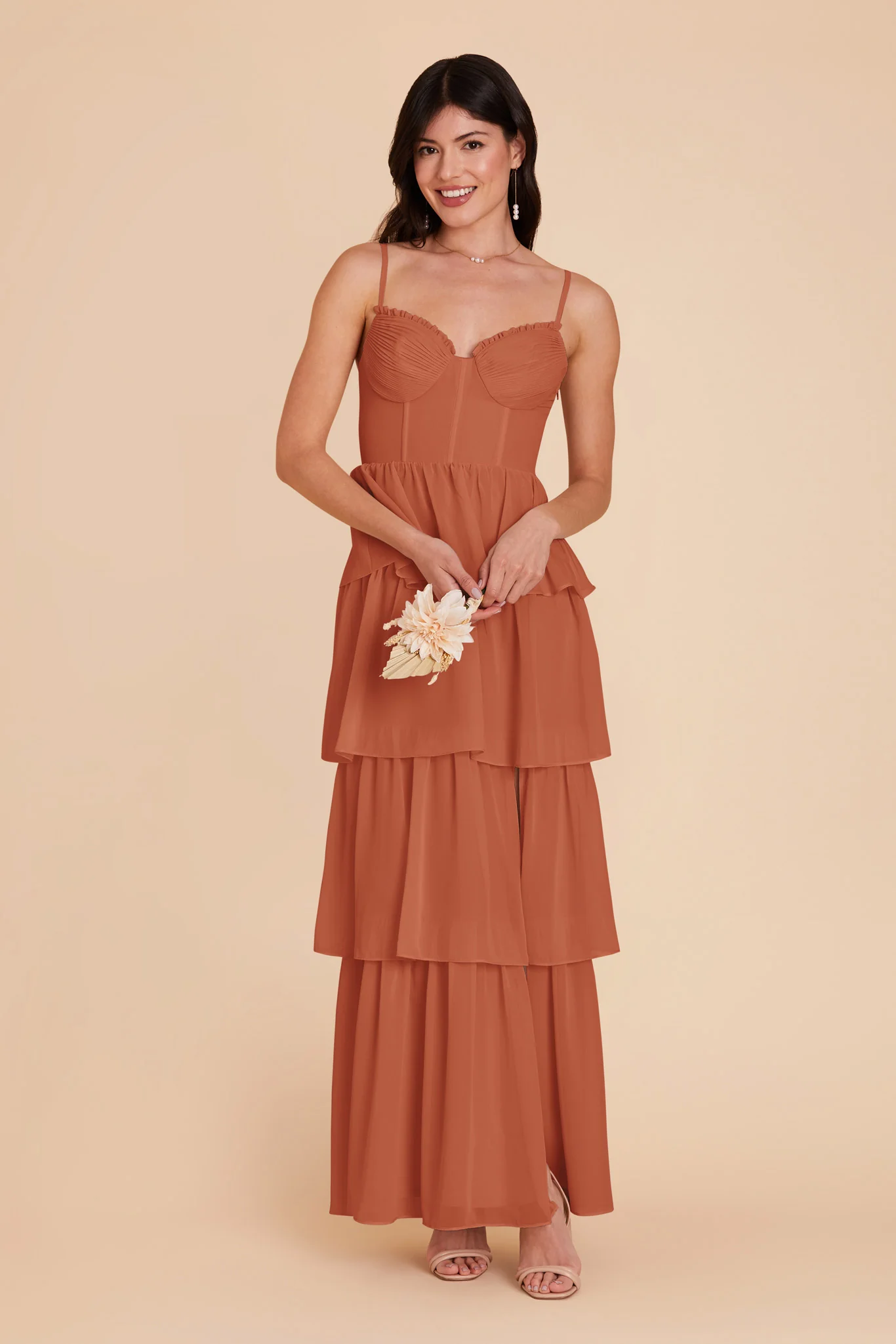 Lola Chiffon Dress - Terracotta - Image 4