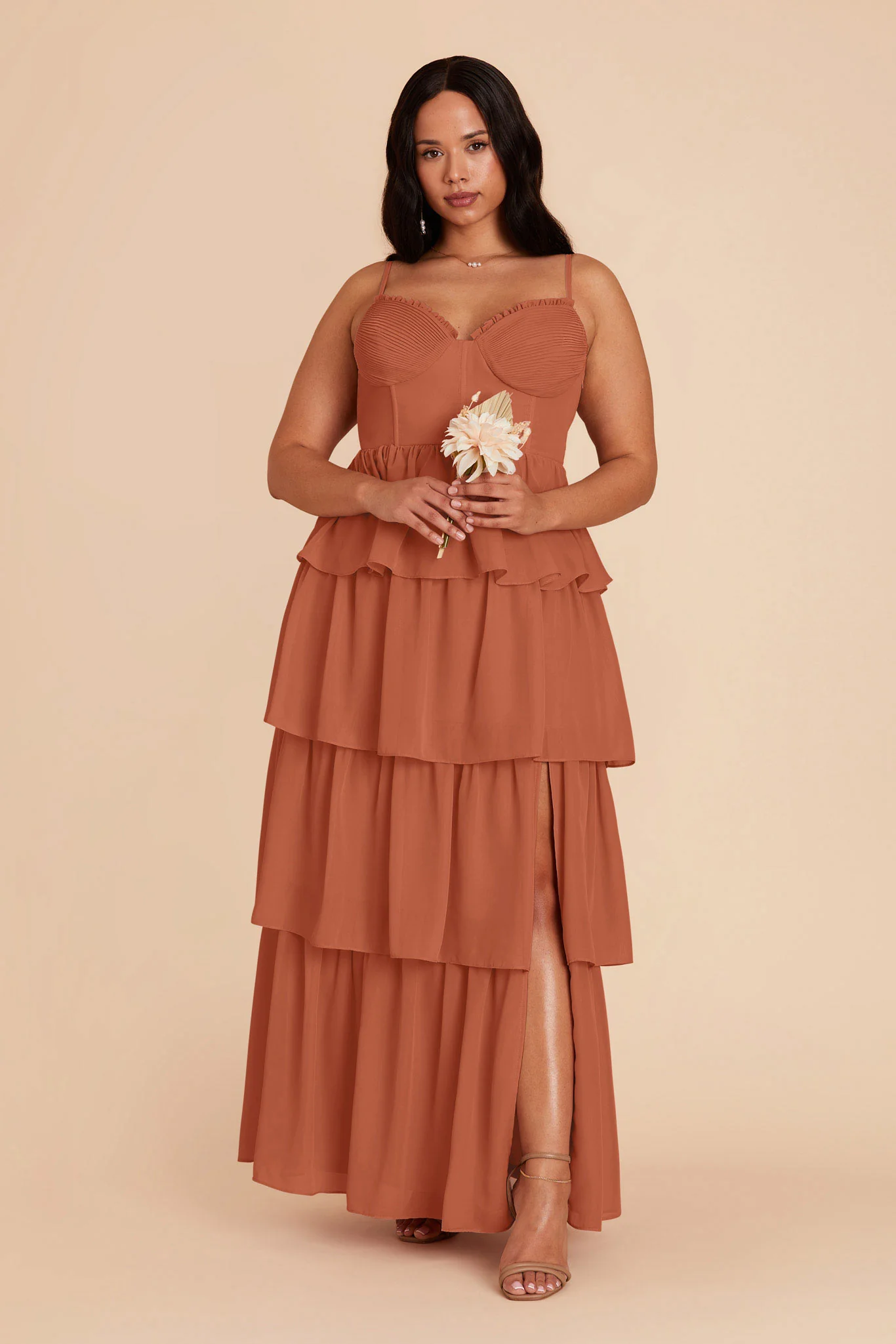 Lola Chiffon Dress - Terracotta - Image 7