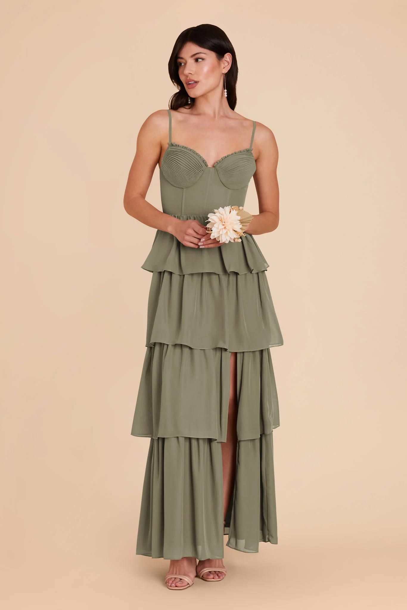 Lola Chiffon Dress - Thyme - Image 3