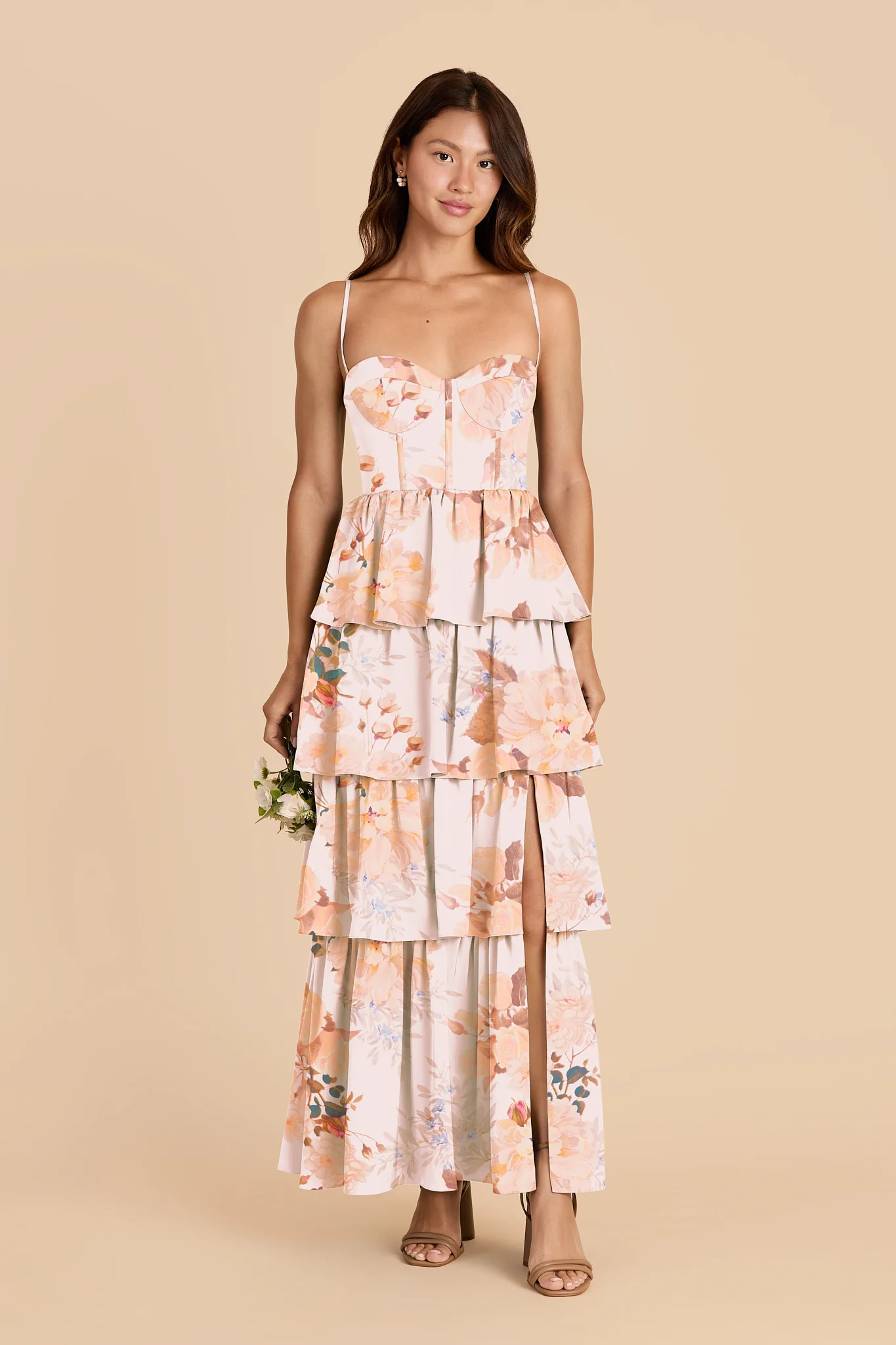 Lola Matte Satin Dress - Champagne Cascadia Bouquet