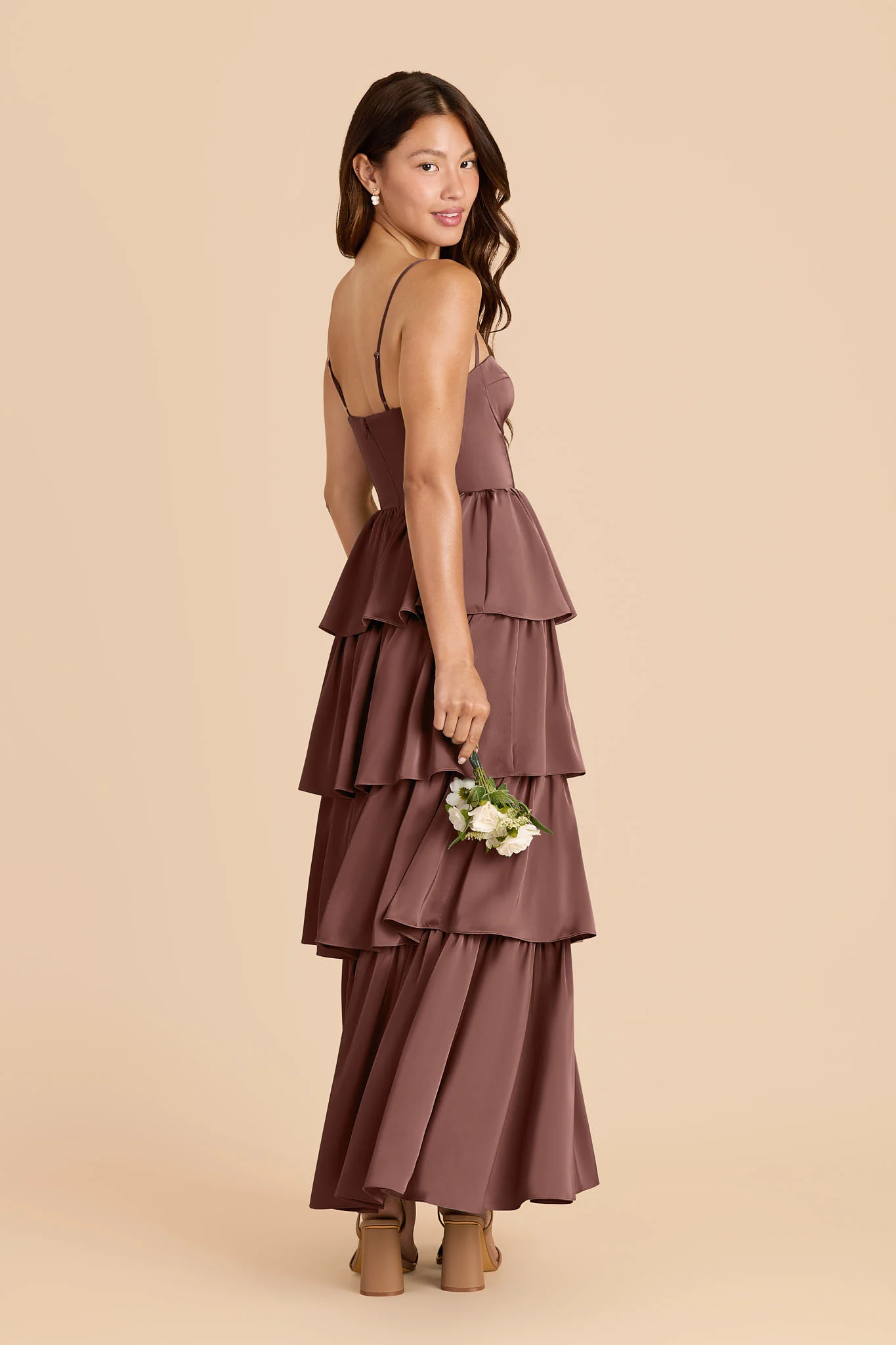 Lola Matte Satin Dress - Chocolate Brown - Image 3