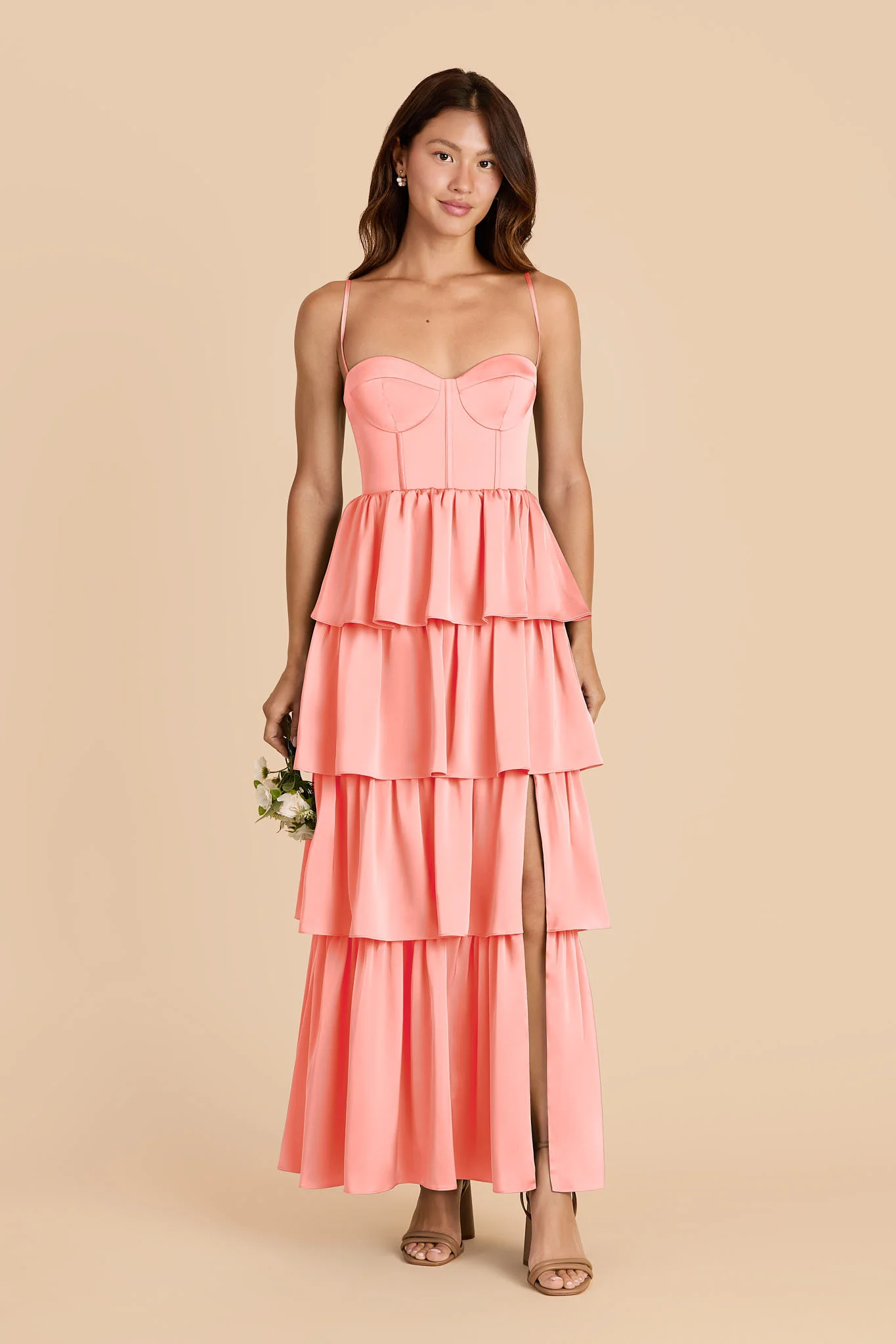 Lola Matte Satin Dress - Coral Pink - Image 2