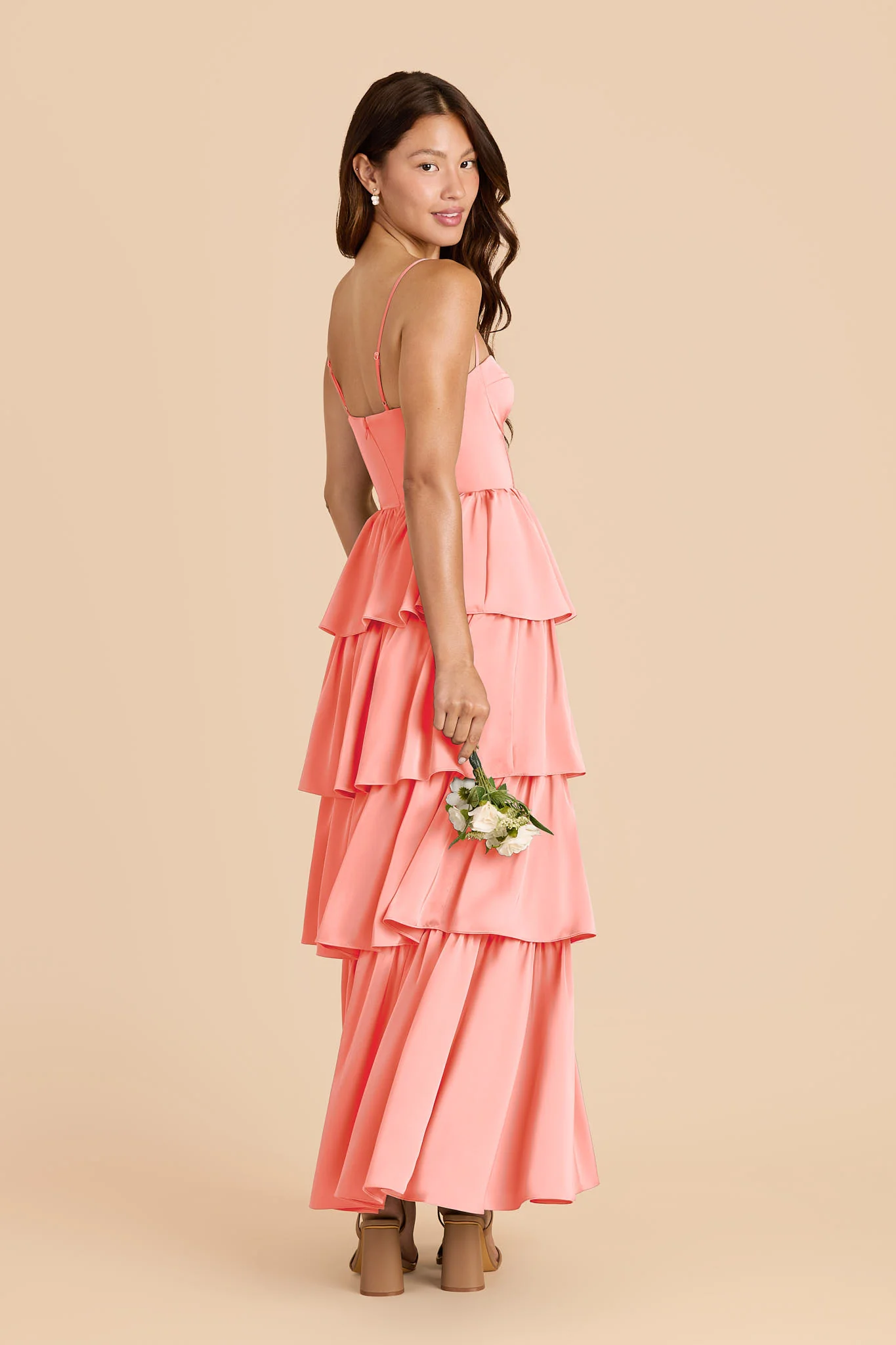 Lola Matte Satin Dress - Coral Pink - Image 3