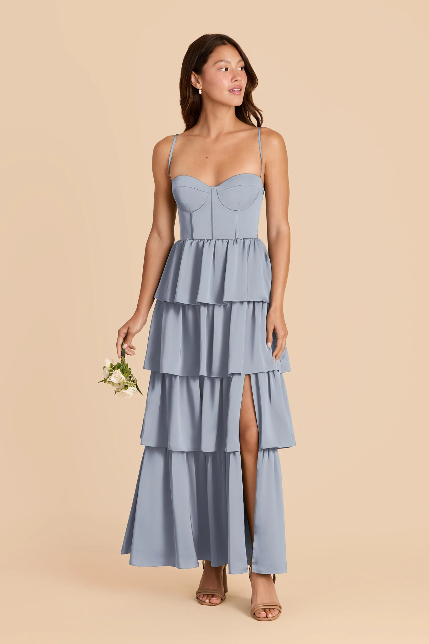 Lola Matte Satin Dress - Dusty Blue - Image 2