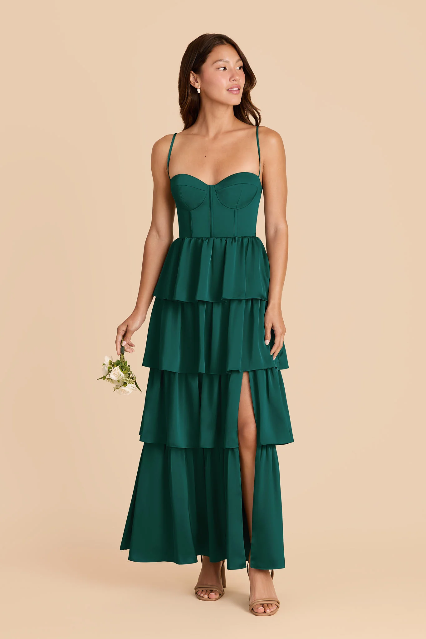 Lola Matte Satin Dress - Emerald - Image 2