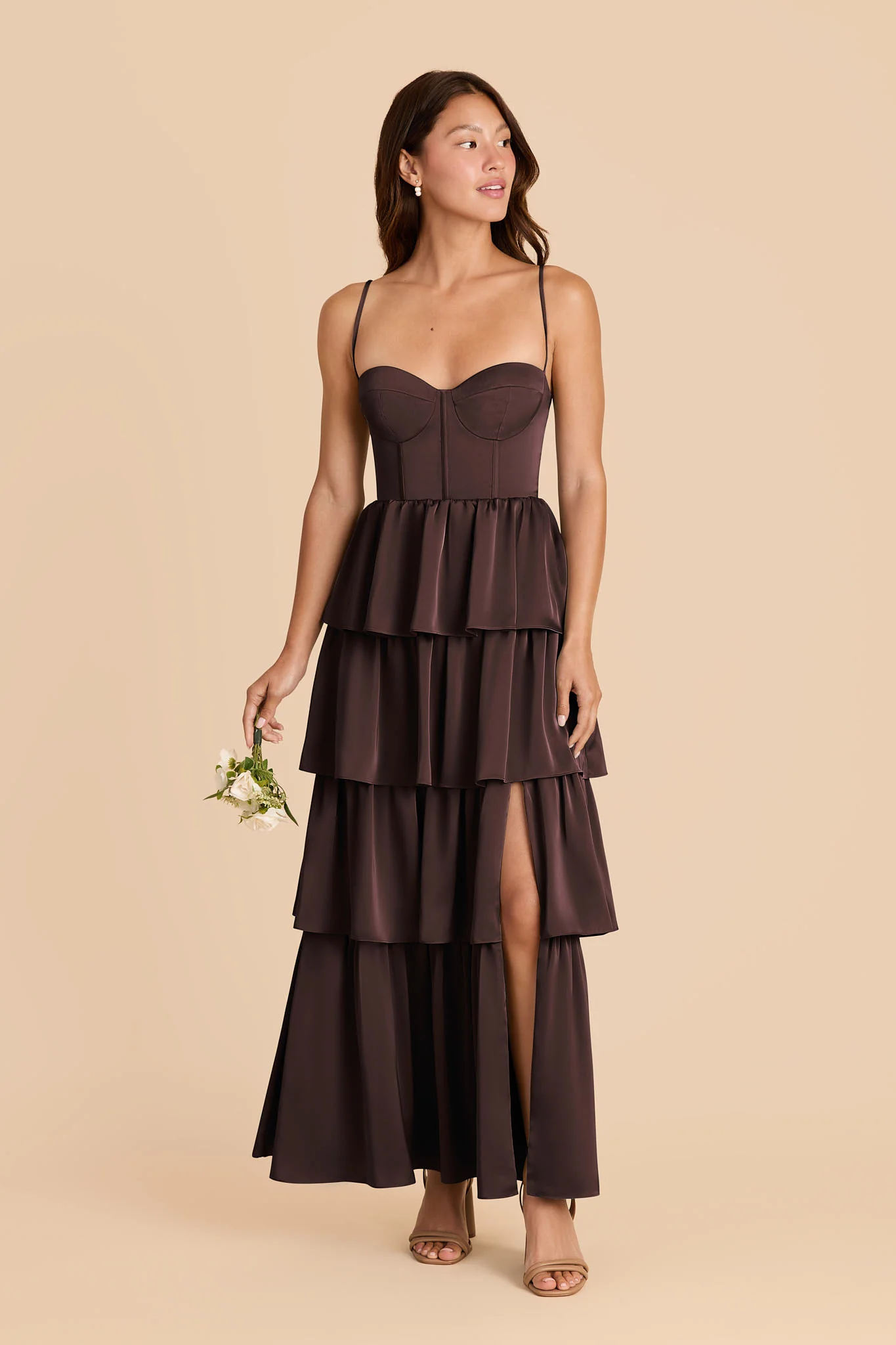 Lola Matte Satin Dress - Espresso - Image 4
