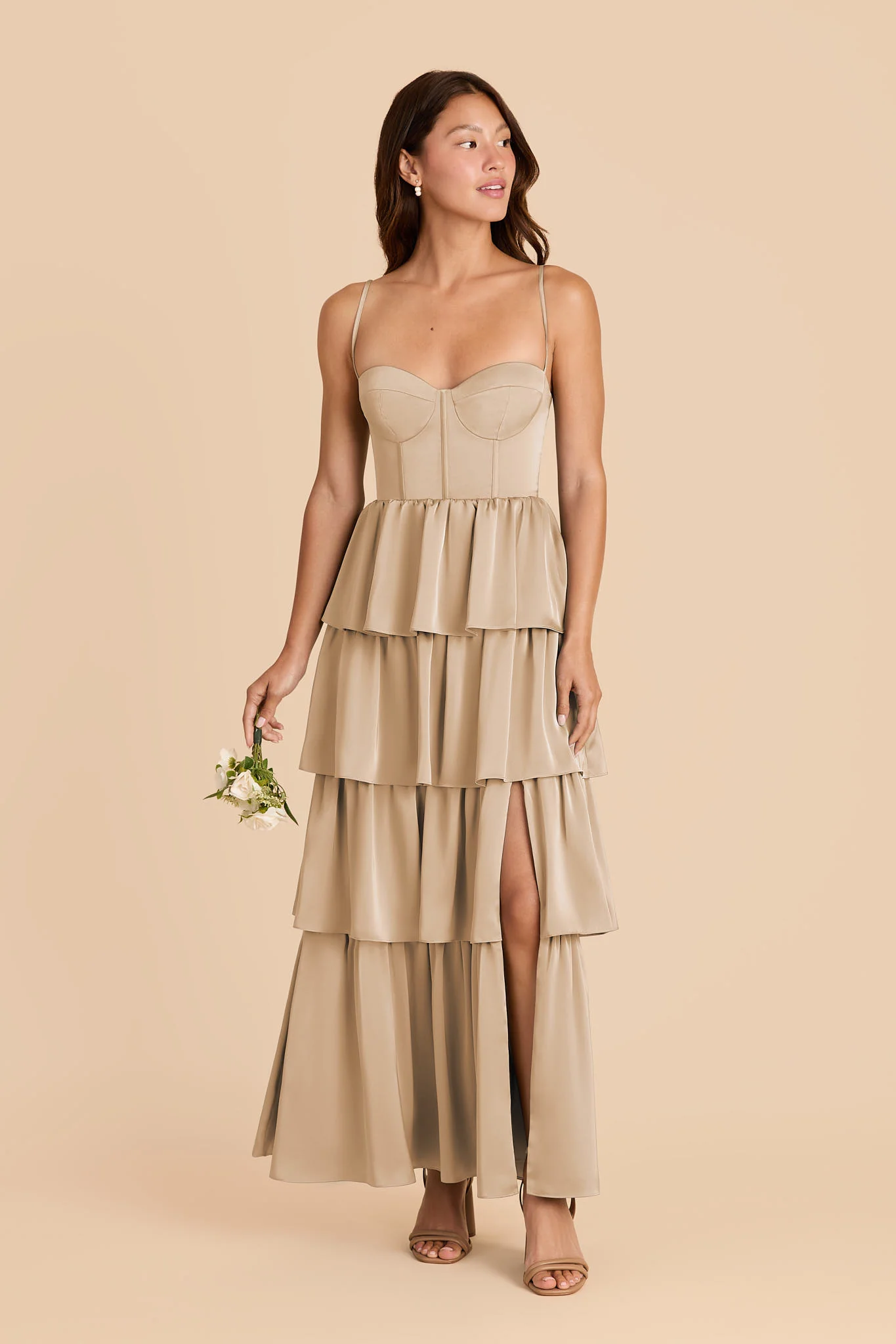 Lola Matte Satin Dress - Gold - Image 6