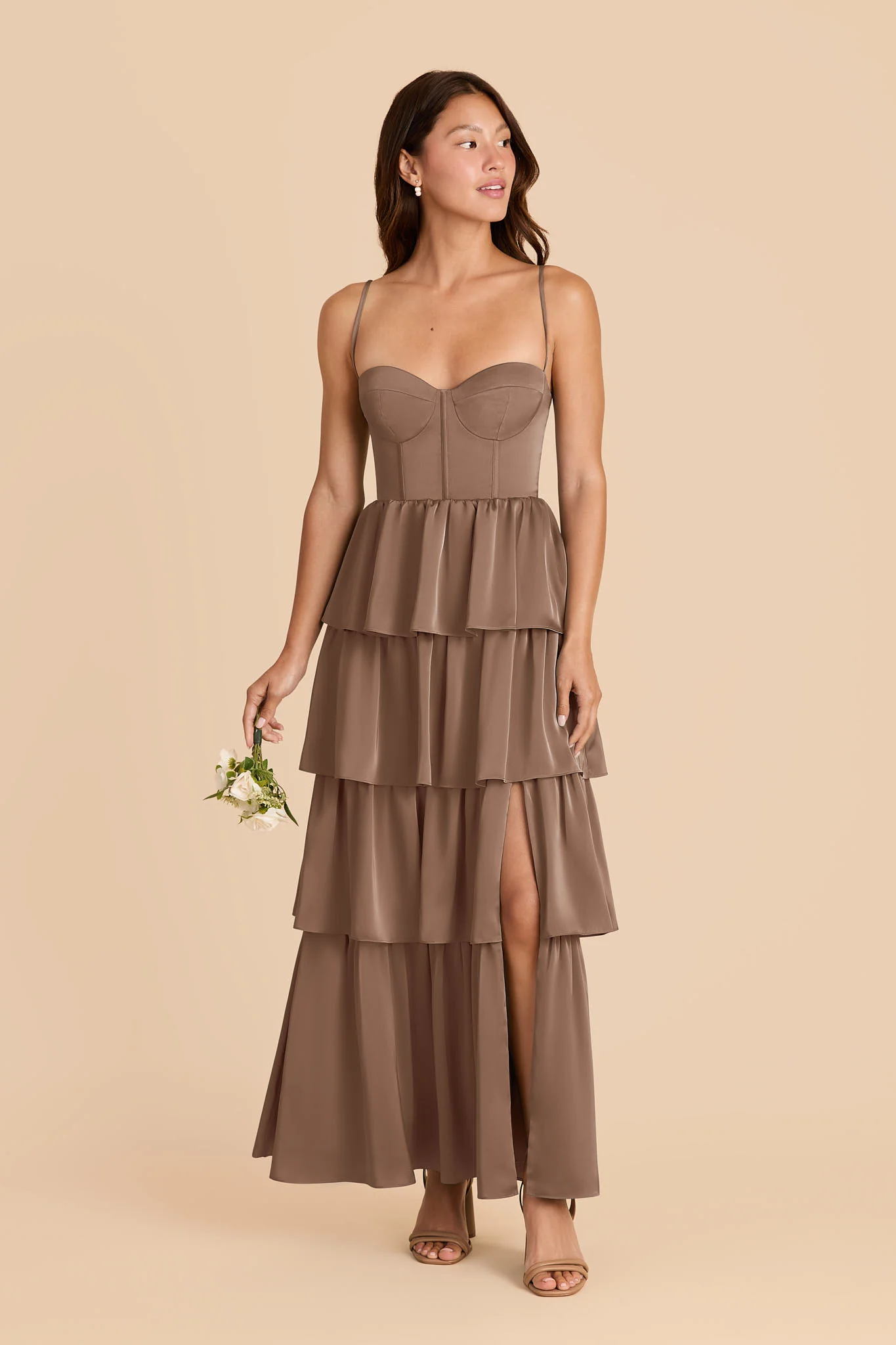 Lola Matte Satin Dress - Mocha - Image 2