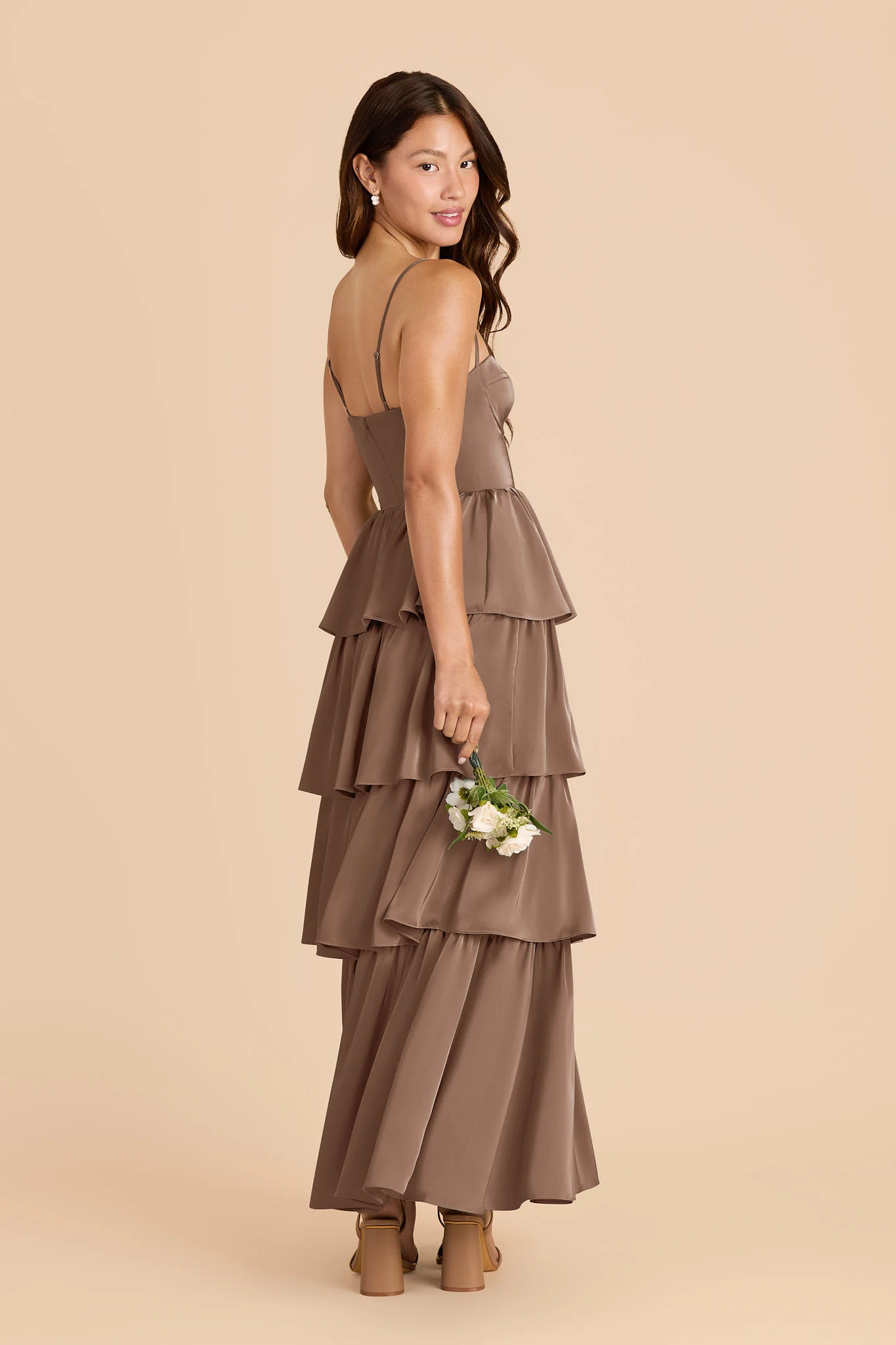 Lola Matte Satin Dress - Mocha - Image 3