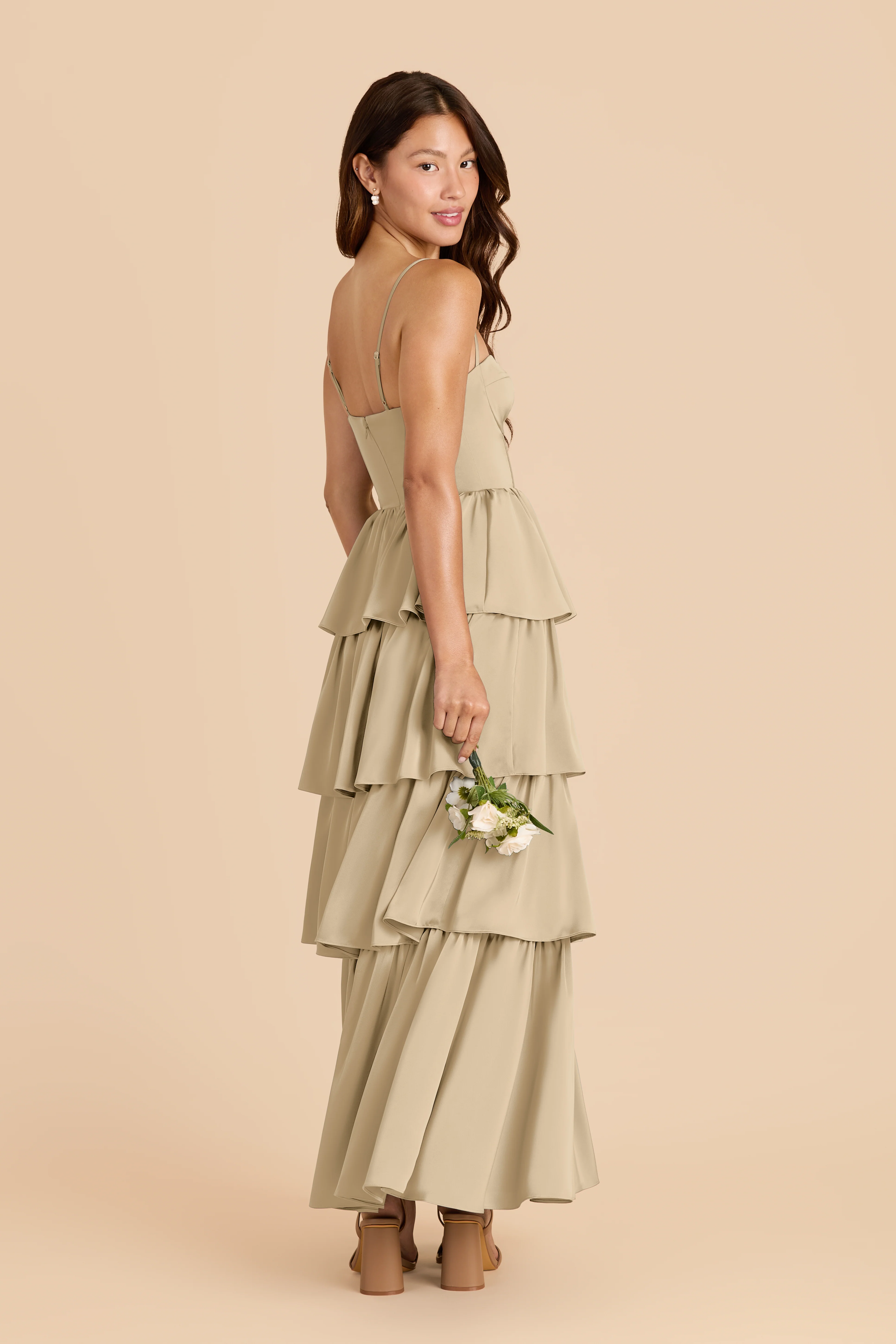 Lola Matte Satin Dress - Moss Green - Image 3