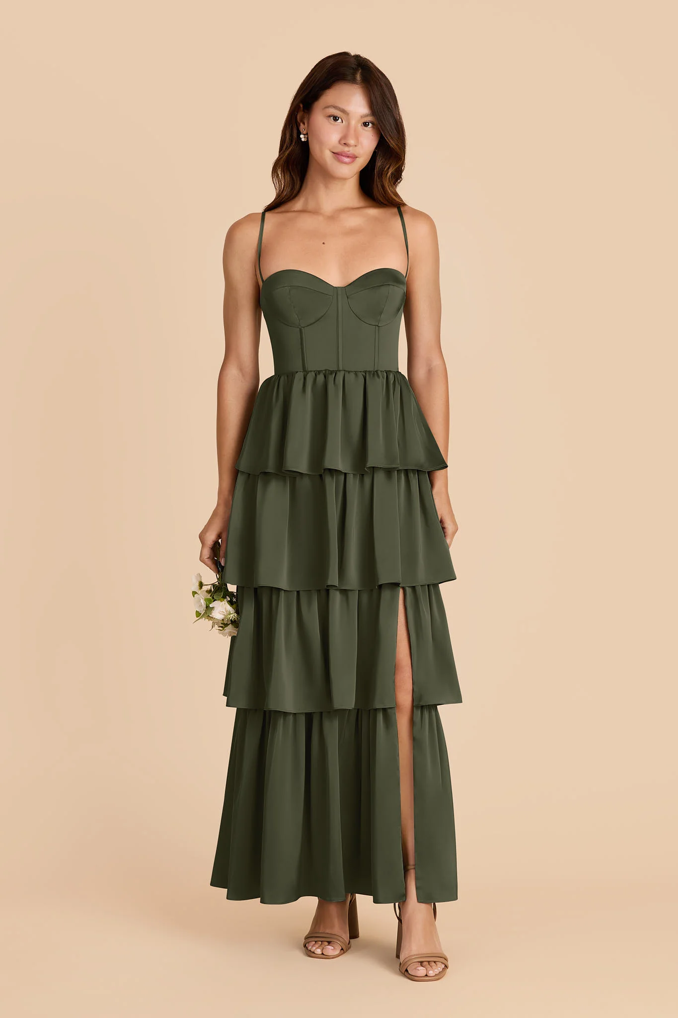 Lola Matte Satin Dress - Olive