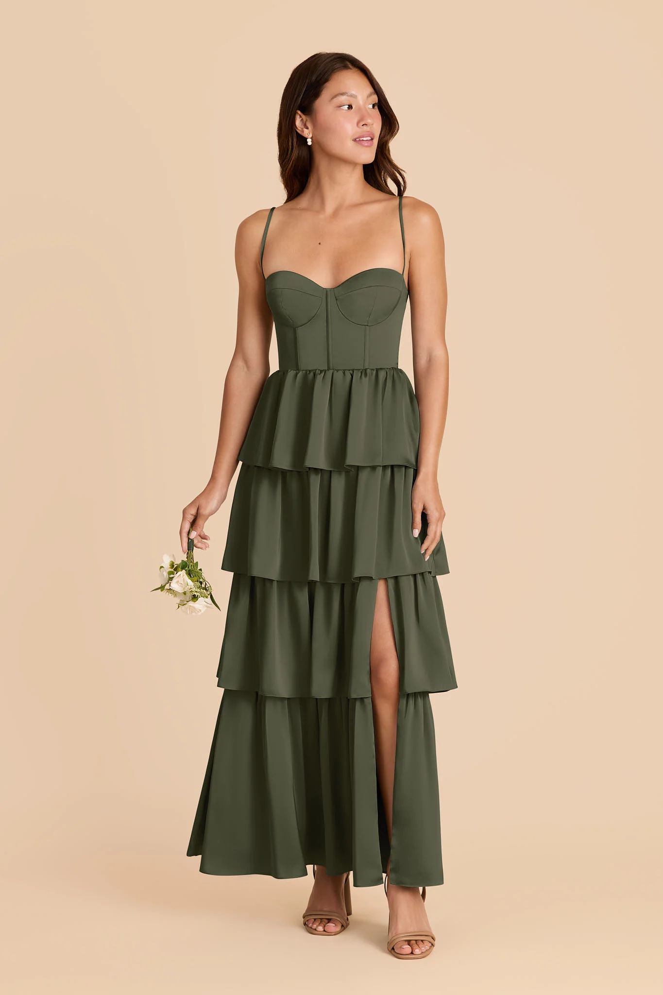Lola Matte Satin Dress - Olive - Image 2