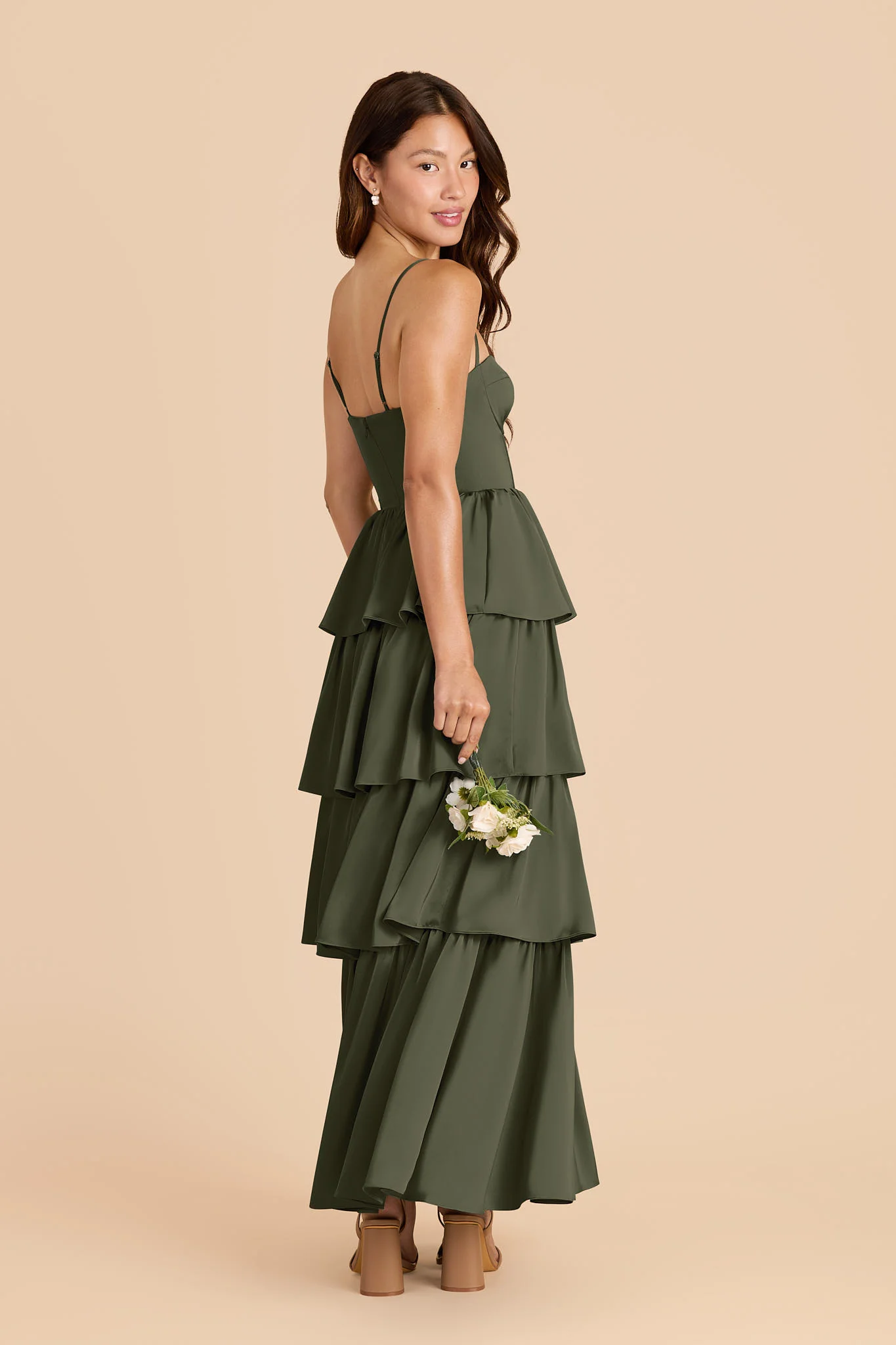 Lola Matte Satin Dress - Olive - Image 3