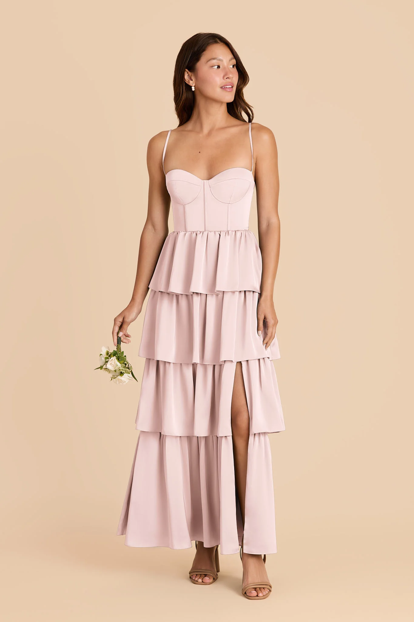 Lola Matte Satin Dress - Pale Blush - Image 2