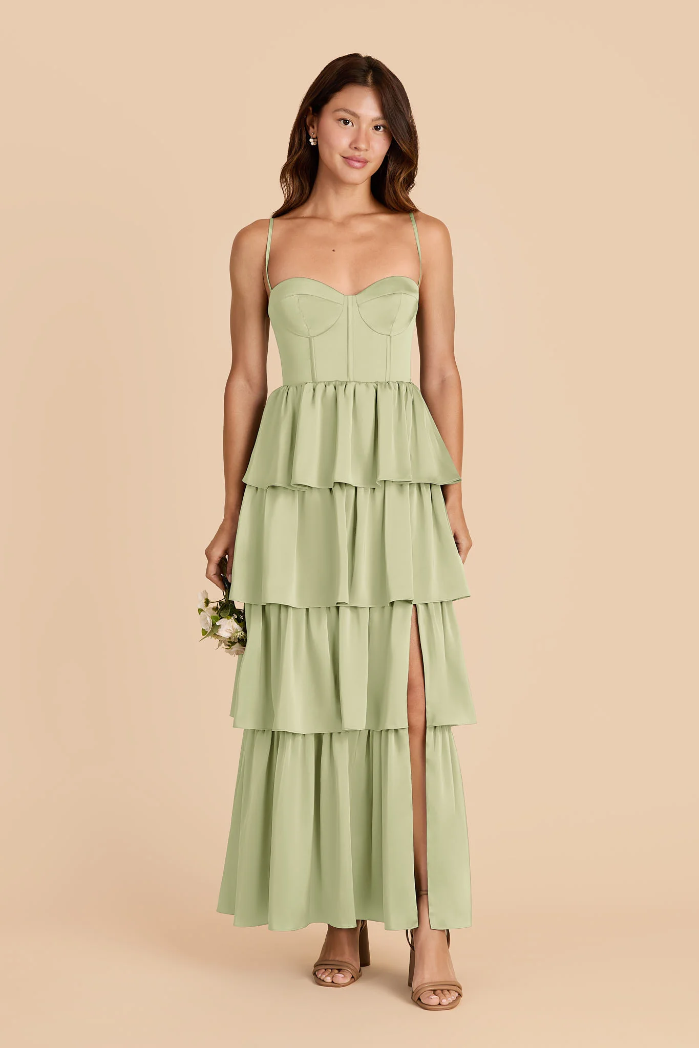 Lola Matte Satin Dress - Pale Pistachio
