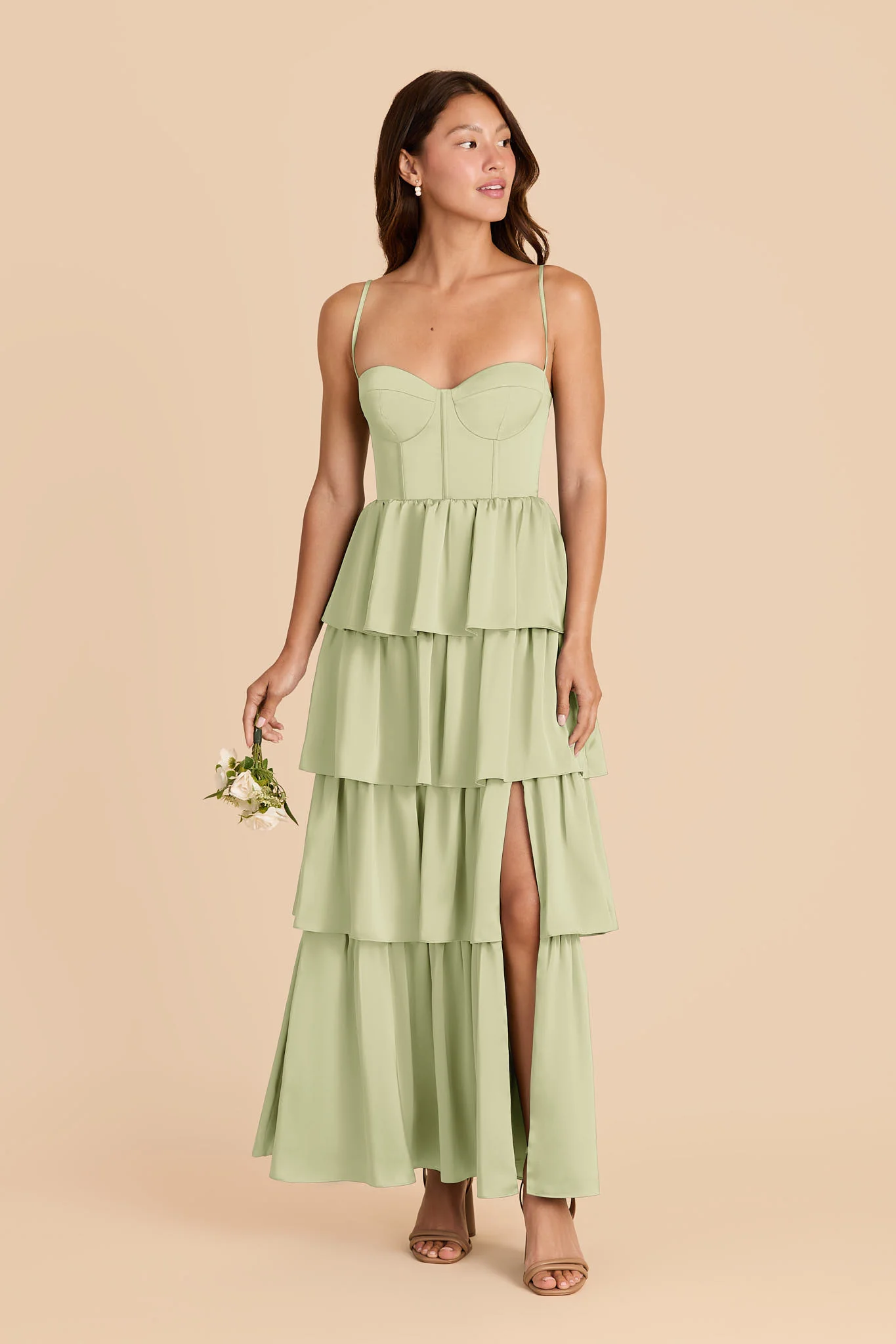 Lola Matte Satin Dress - Pale Pistachio - Image 2