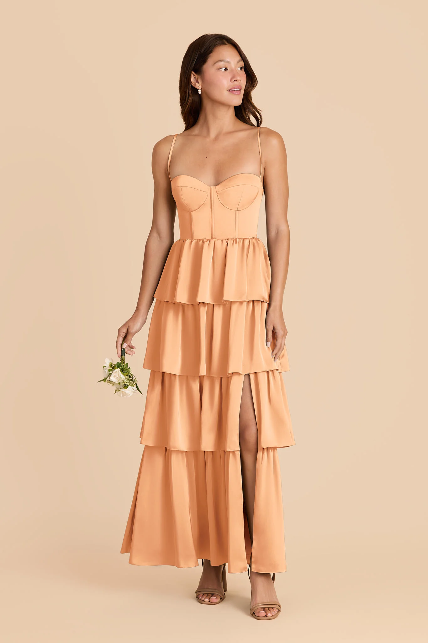 Lola Matte Satin Dress - Peach - Image 2
