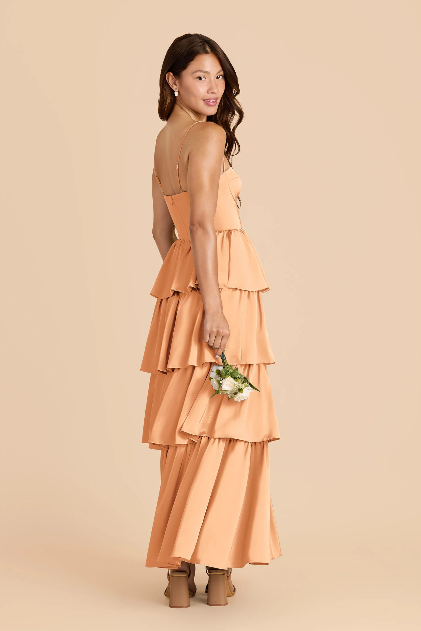 Lola Matte Satin Dress - Peach - Image 3