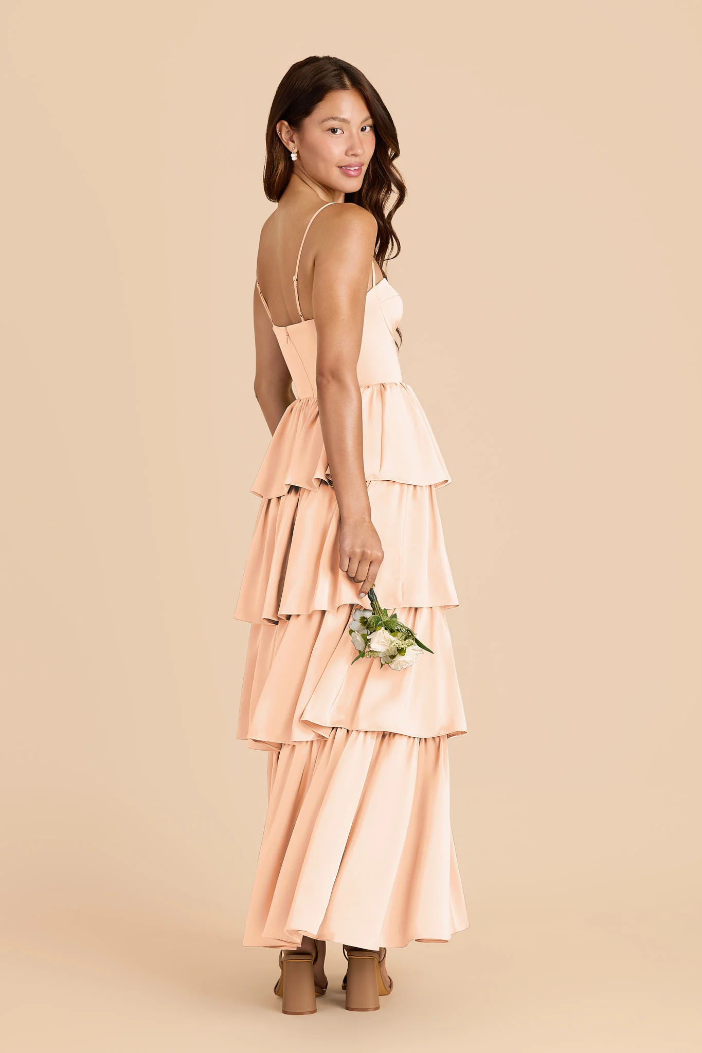 Lola Matte Satin Dress - Peach Cream - Image 3