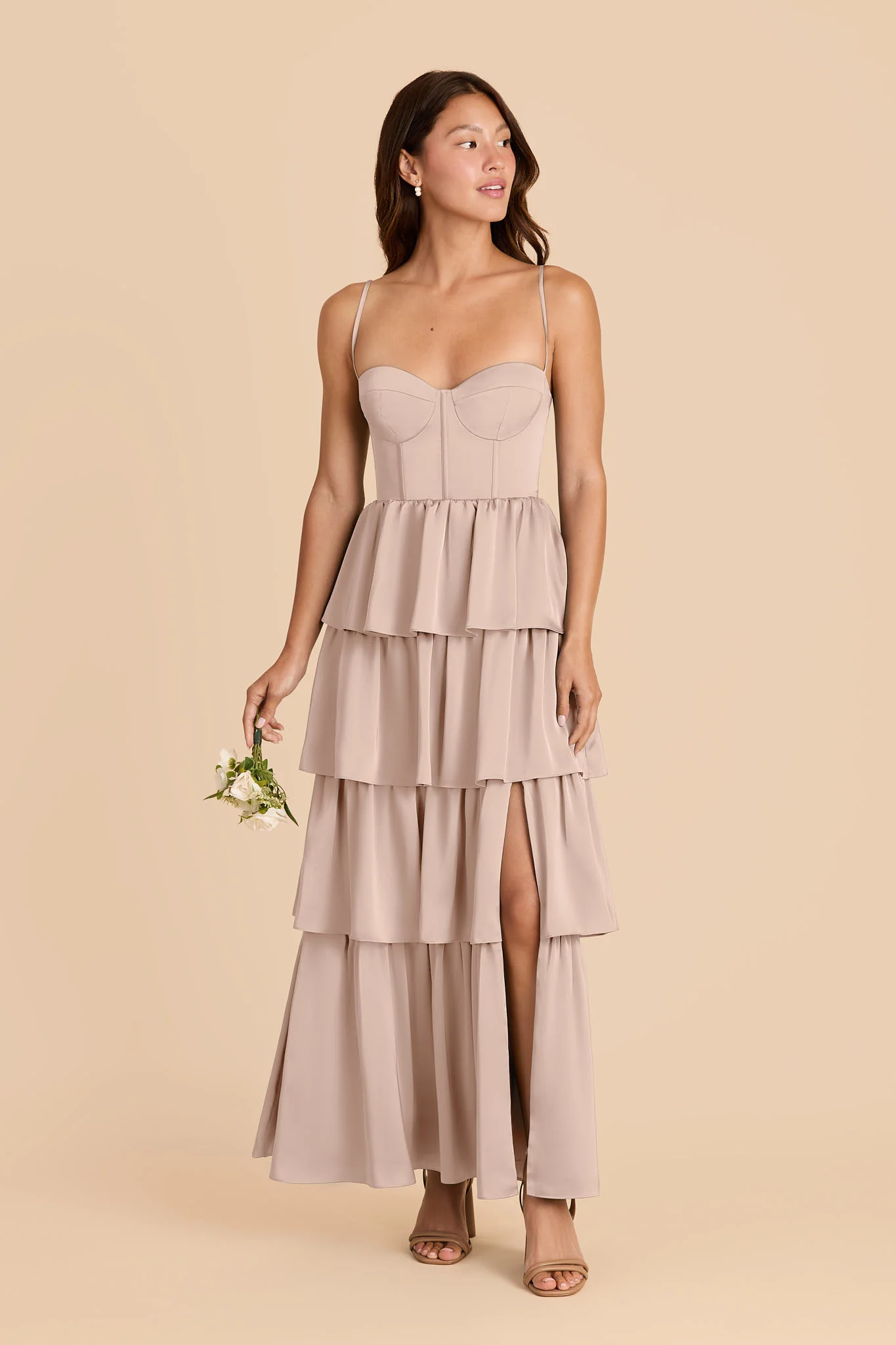 Lola Matte Satin Dress - Taupe - Image 2