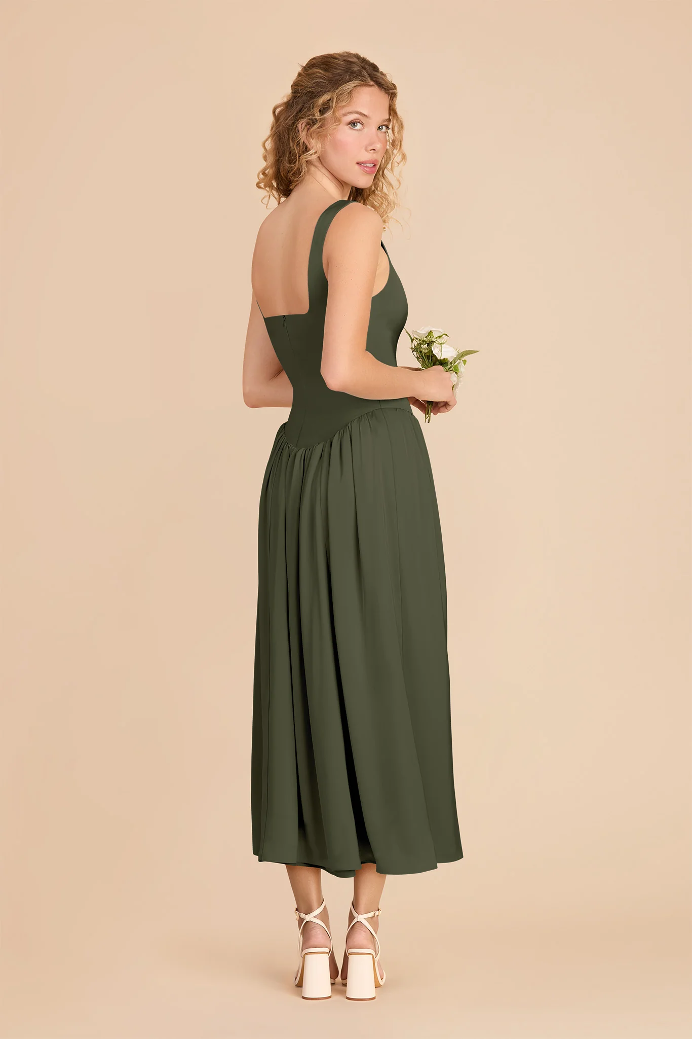 Lorelai Matte Satin Dress - Olive - Image 2