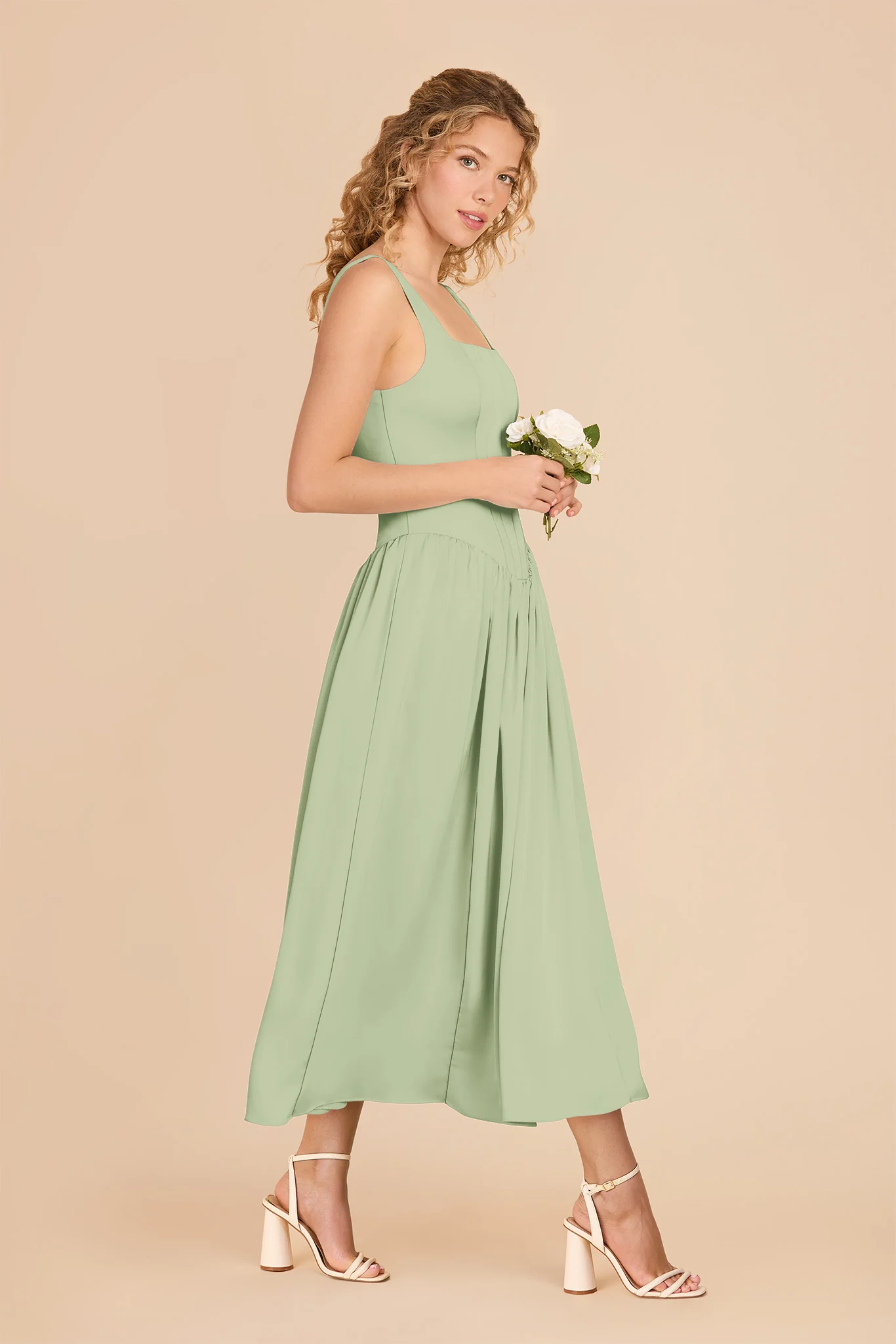 Lorelai Matte Satin Dress - Pistachio - Image 3