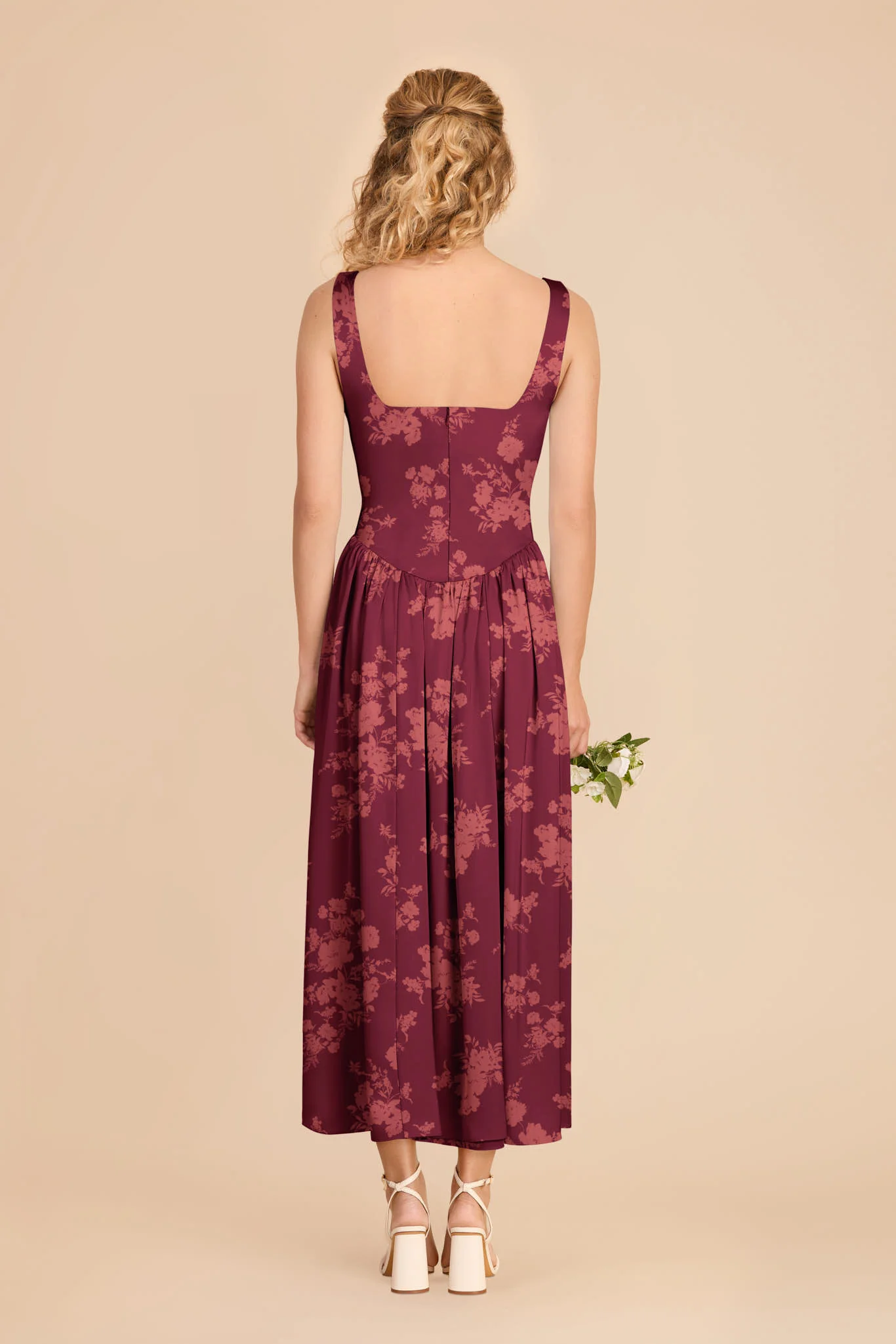 Lorelai Matte Satin Dress - Sangria Whimsical Blooms - Image 3