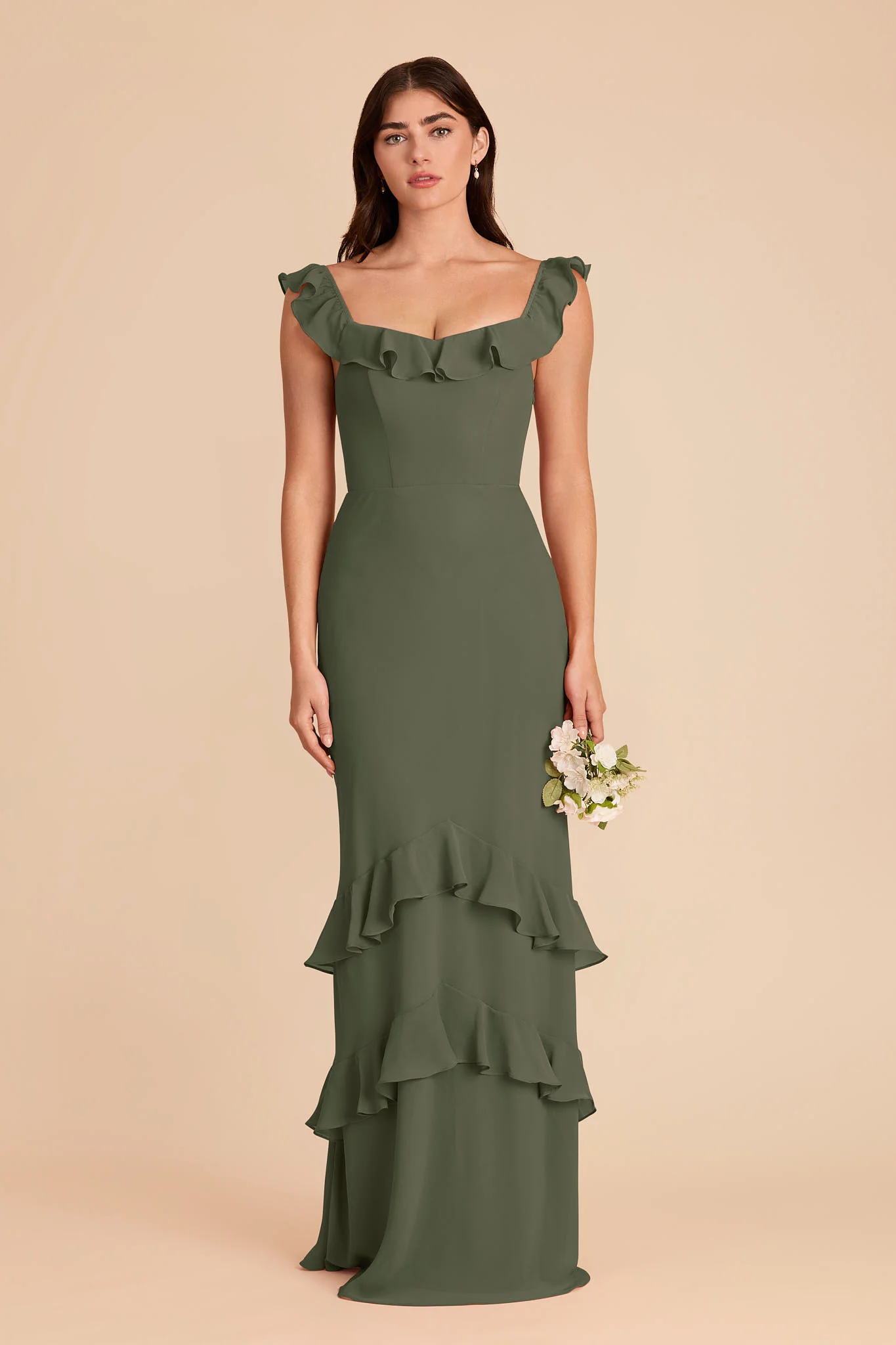 Luna Chiffon Dress - Olive - Image 3