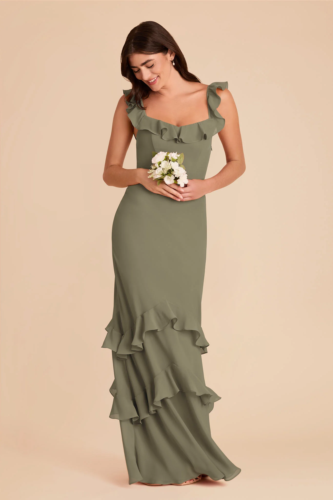 Luna Chiffon Dress - Thyme - Image 4