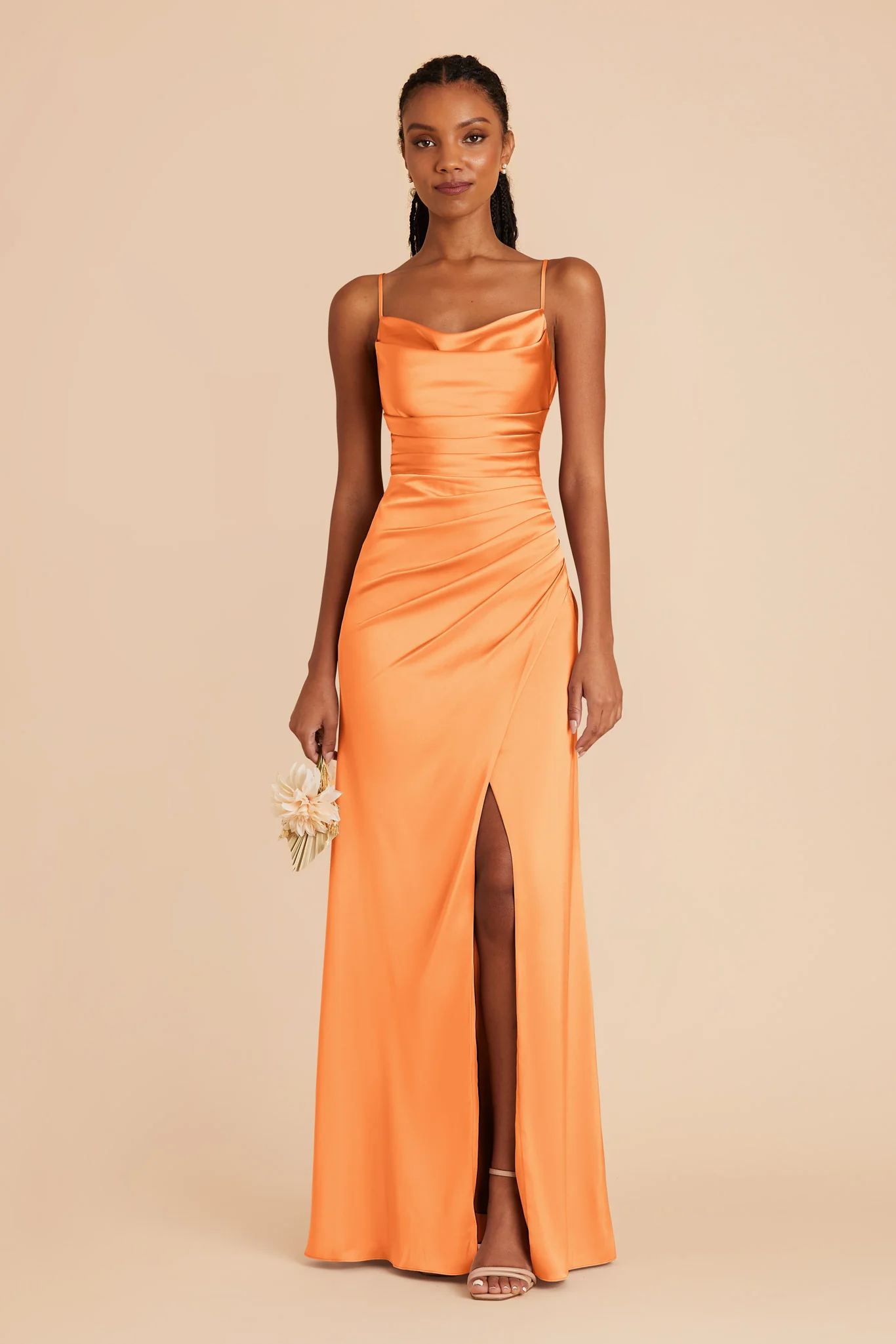 Lydia Matte Satin Dress - Apricot - Image 3