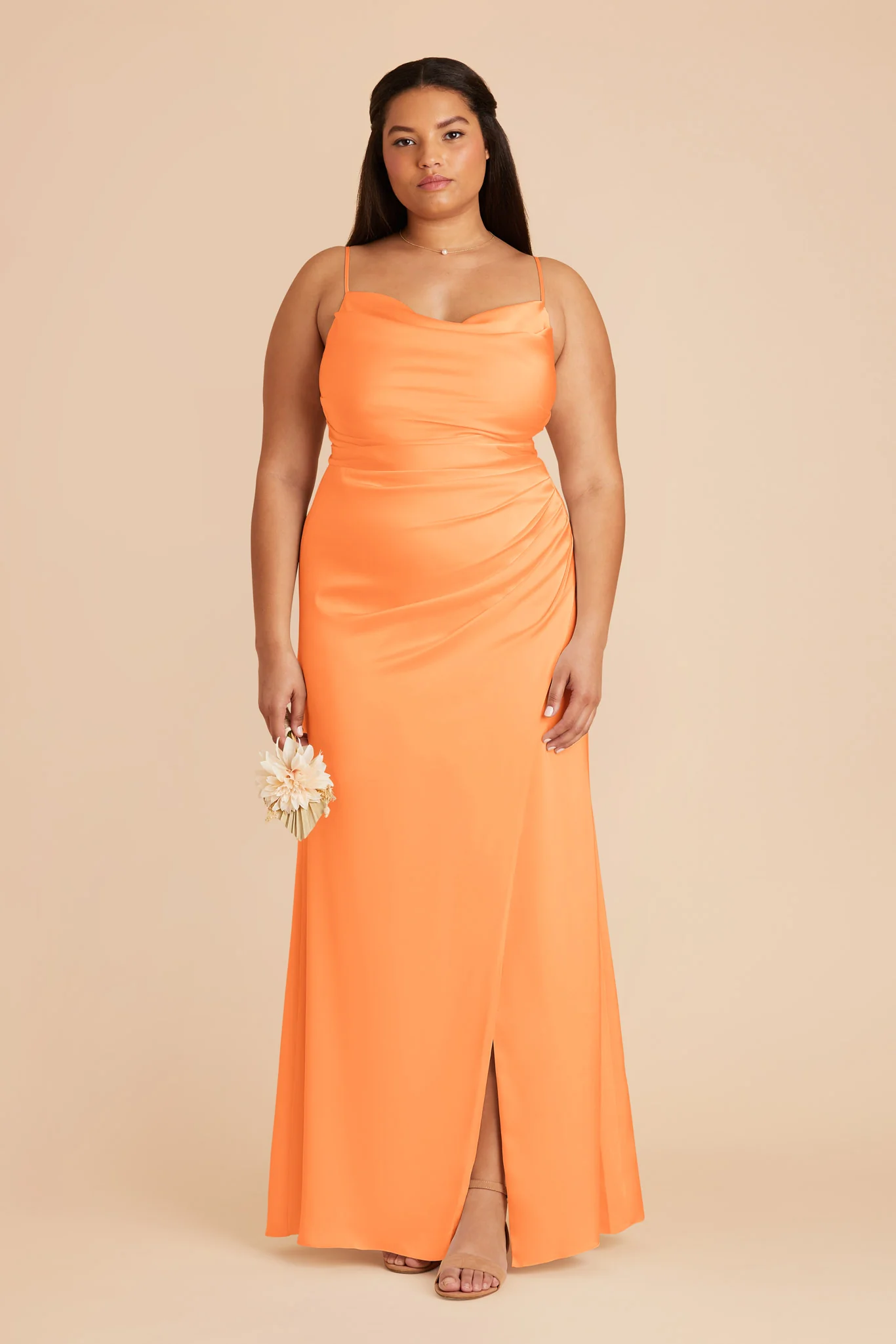 Lydia Matte Satin Dress - Apricot - Image 7