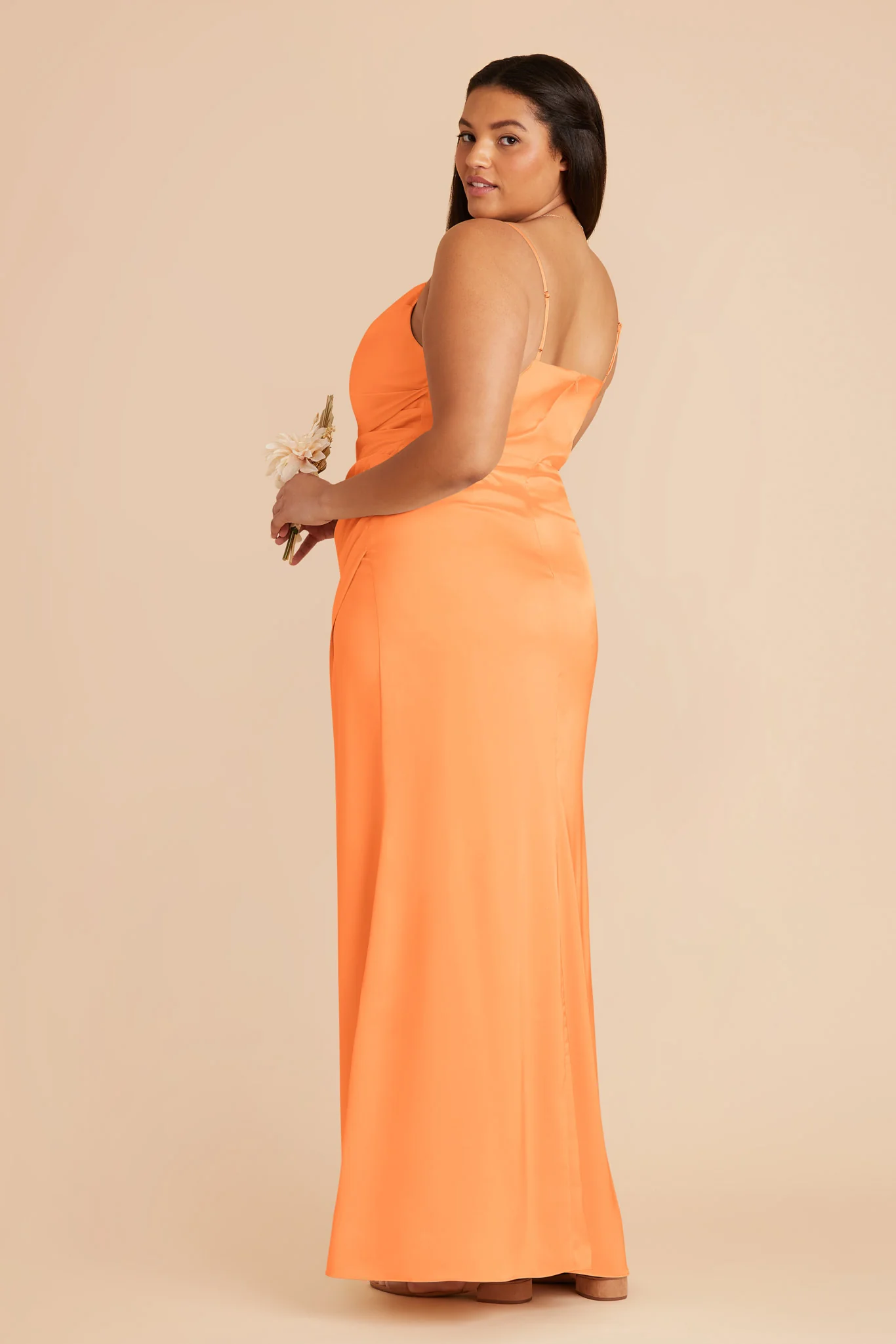 Lydia Matte Satin Dress - Apricot - Image 9