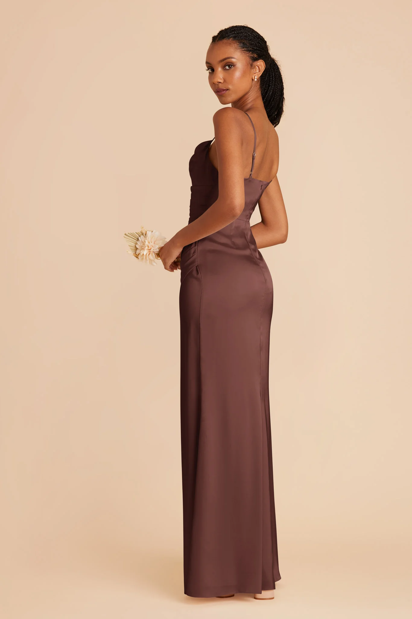 Lydia Matte Satin Dress - Chocolate Brown - Image 5