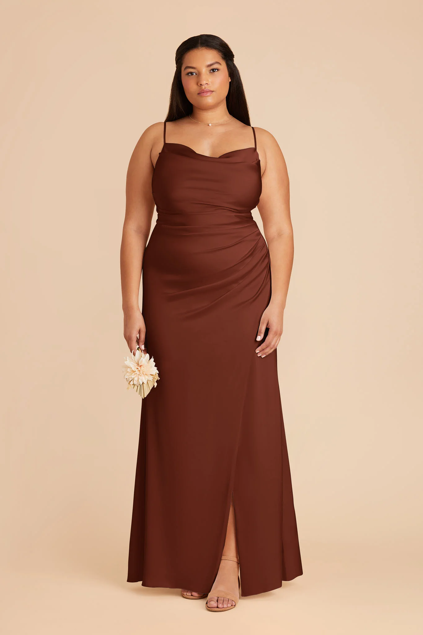 Lydia Matte Satin Dress - Cognac - Image 2