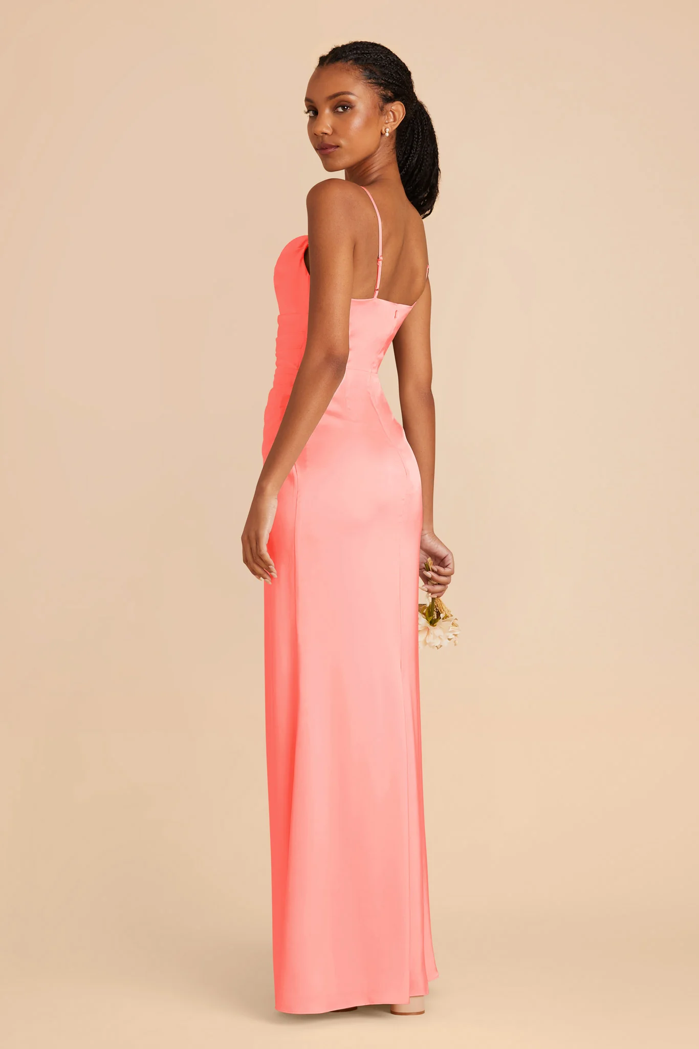 Lydia Matte Satin Dress - Coral Pink - Image 4