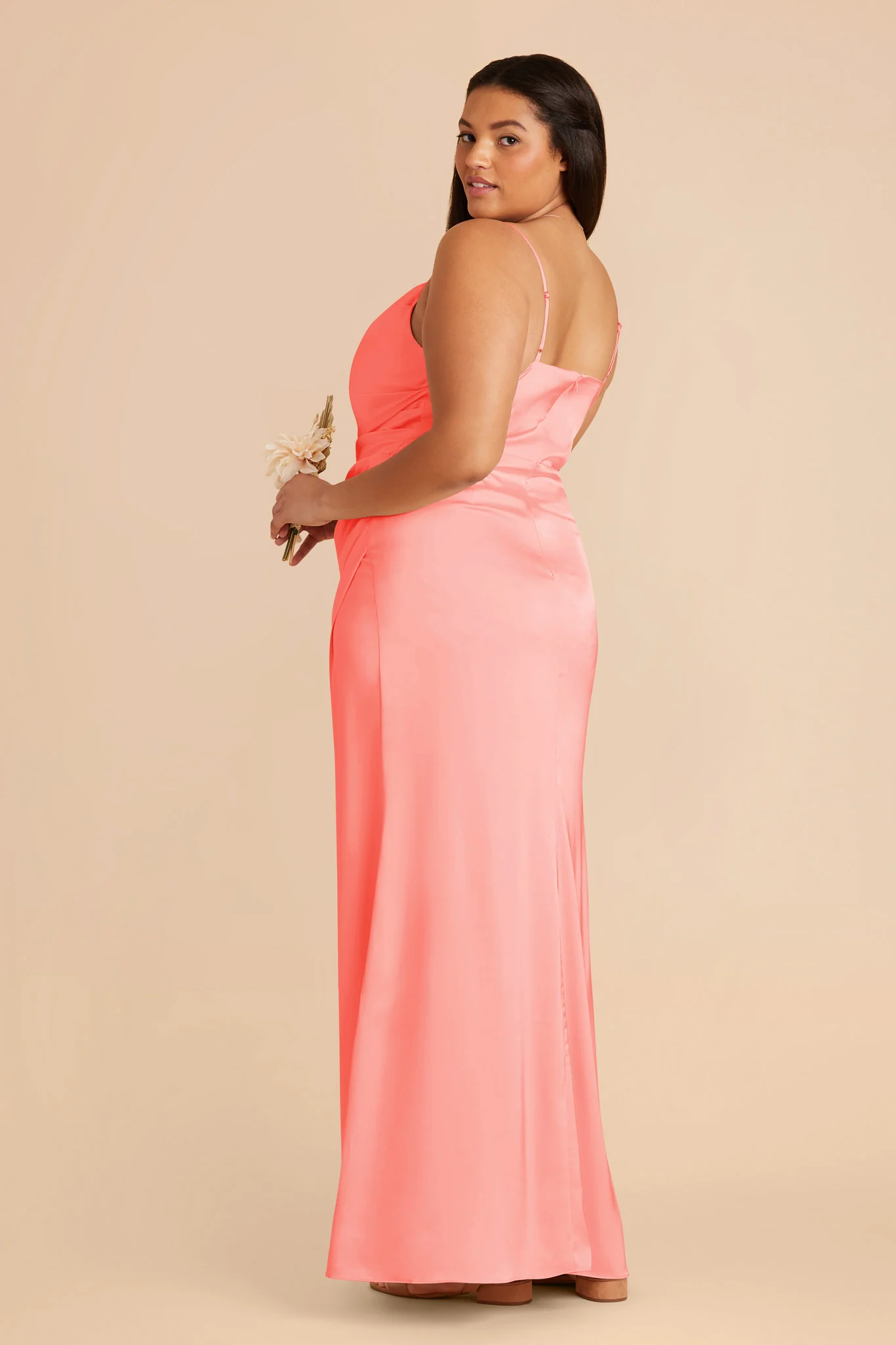 Lydia Matte Satin Dress - Coral Pink - Image 8