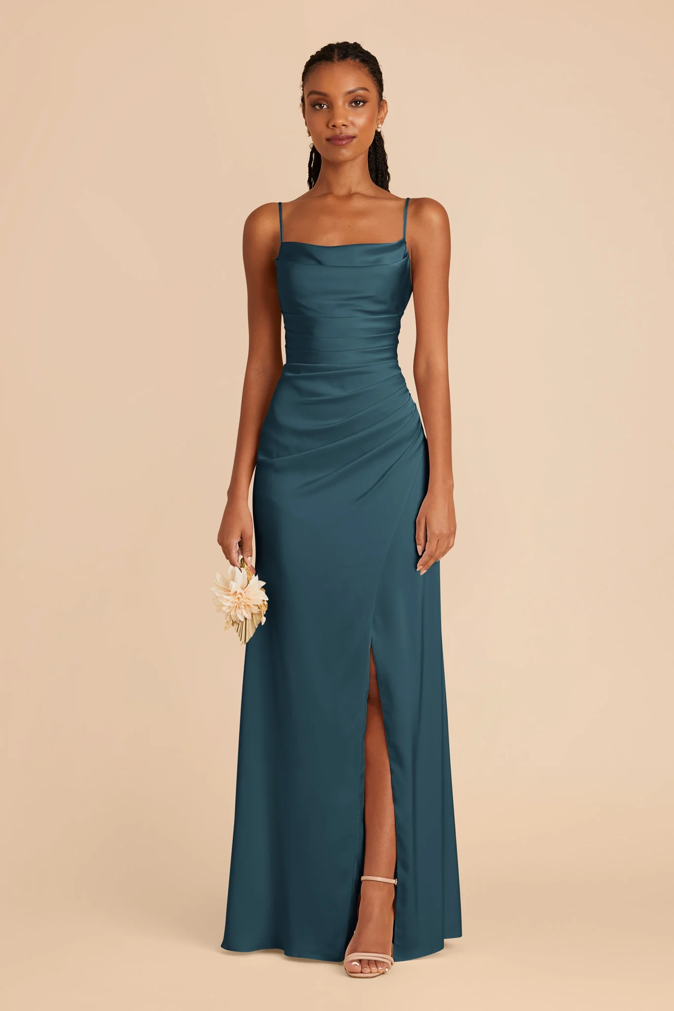 Lydia Matte Satin Dress - Dark Teal - Image 3