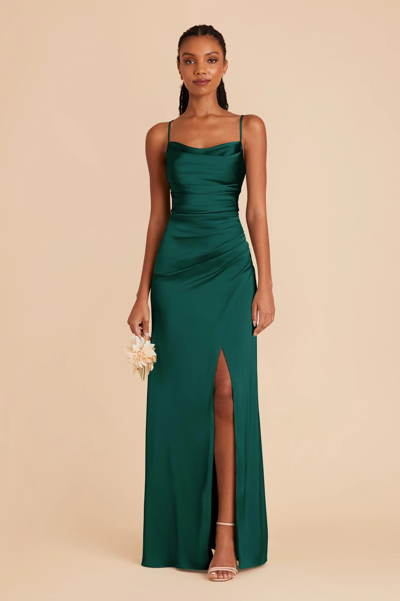 Lydia Matte Satin Dress - Emerald